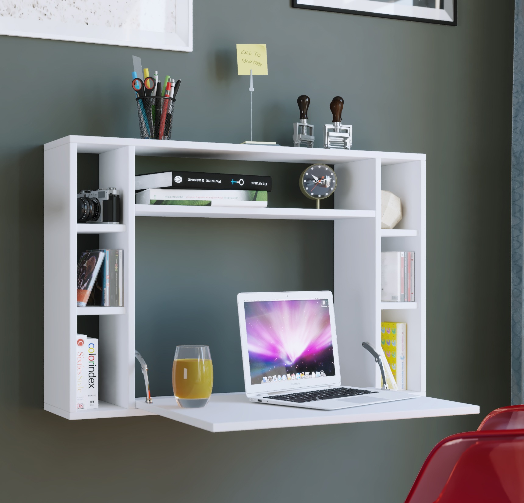 VCM Wandila Wall-Mounted Desk White 90cm 2