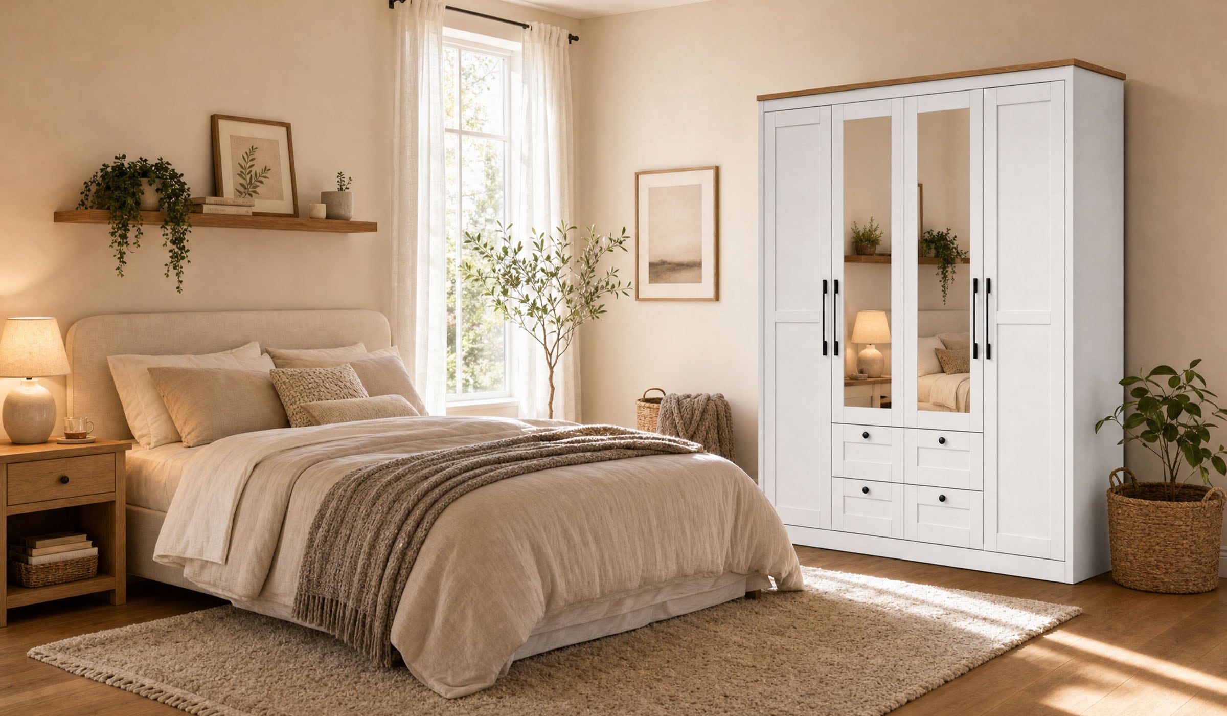 OTTO home Kleiderschrank »Büsum Schlafzimmer Schrank mit 4 Türen und Spiegel« Schlafzimmerschrank Landhaus Design Garderobe Schrank Bestseller