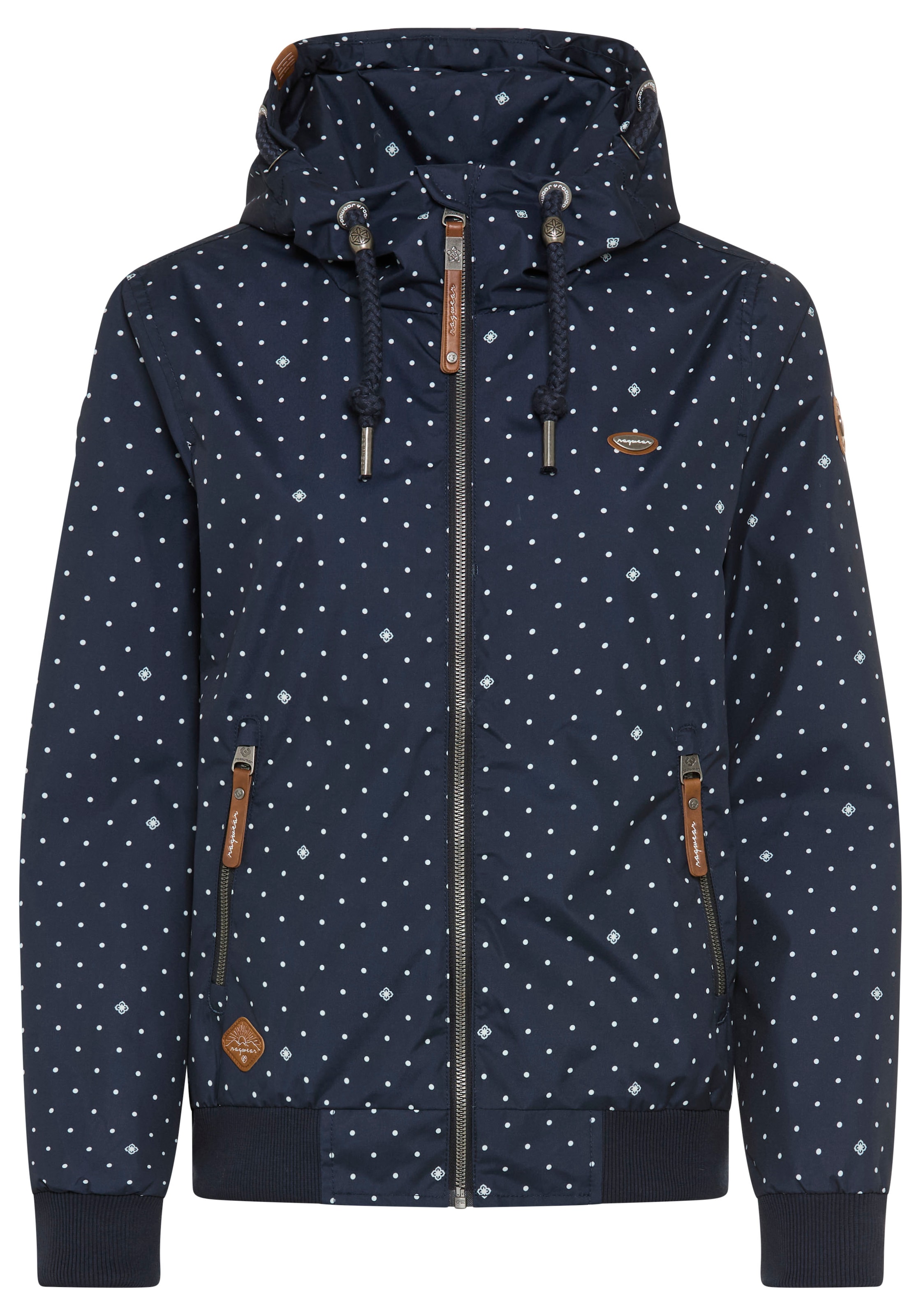 Ragwear Outdoorjacke »NUGGIE DOTS O« mit Kapuze aus Polyester, hüftlange Passform, hochschließender Kragen