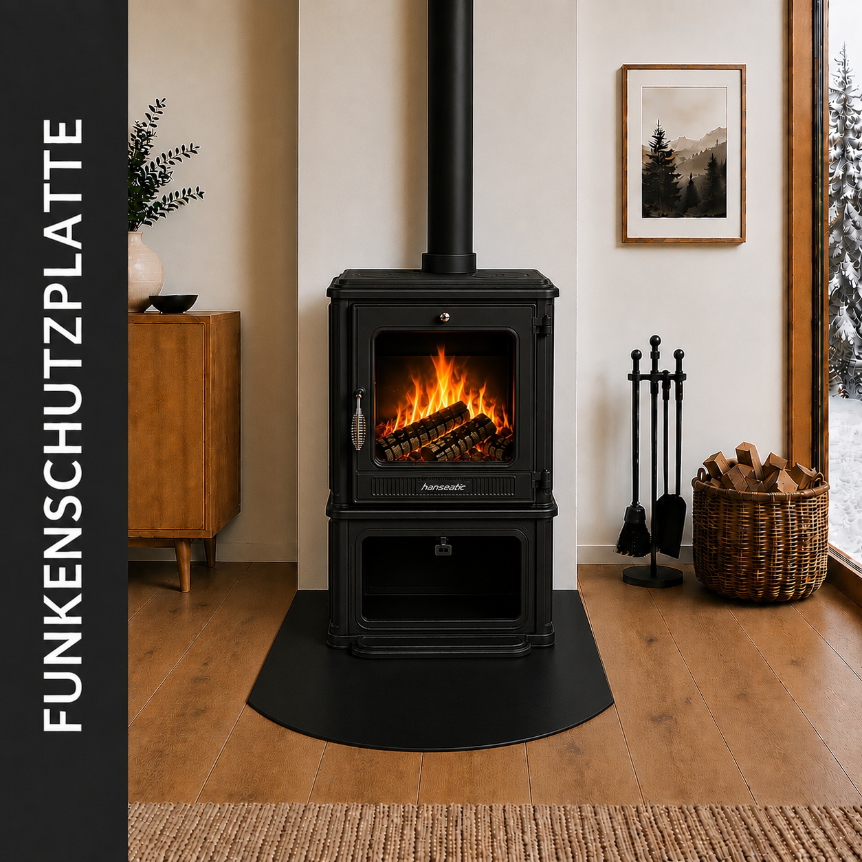 Hanseatic Bodenschutzplatte »für Kaminöfen Segment 100 Stahl« 1 Stk. tlg. Stahl-Segment 100 x 120 cm, 2mm Stärke, schwarz, zum Funkenschutz