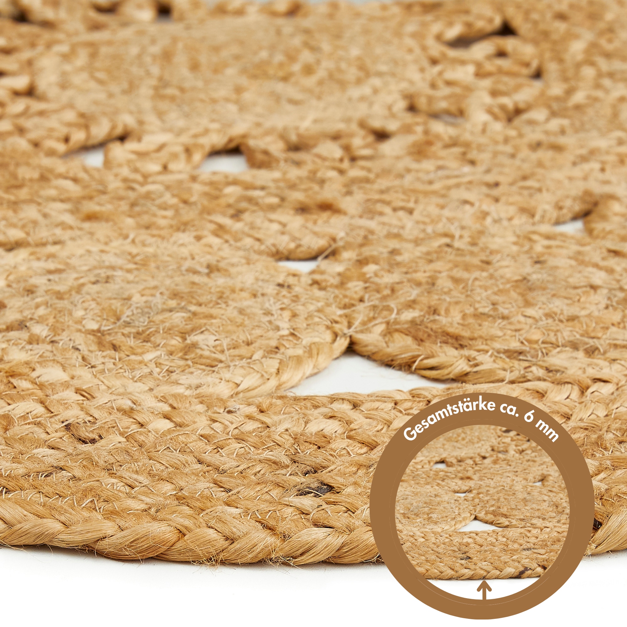 LUXOR living Teppich »Balo« rund 6 mm Höhe Juteteppich, reine Naturfaser, handgeflochten, Flecht Design