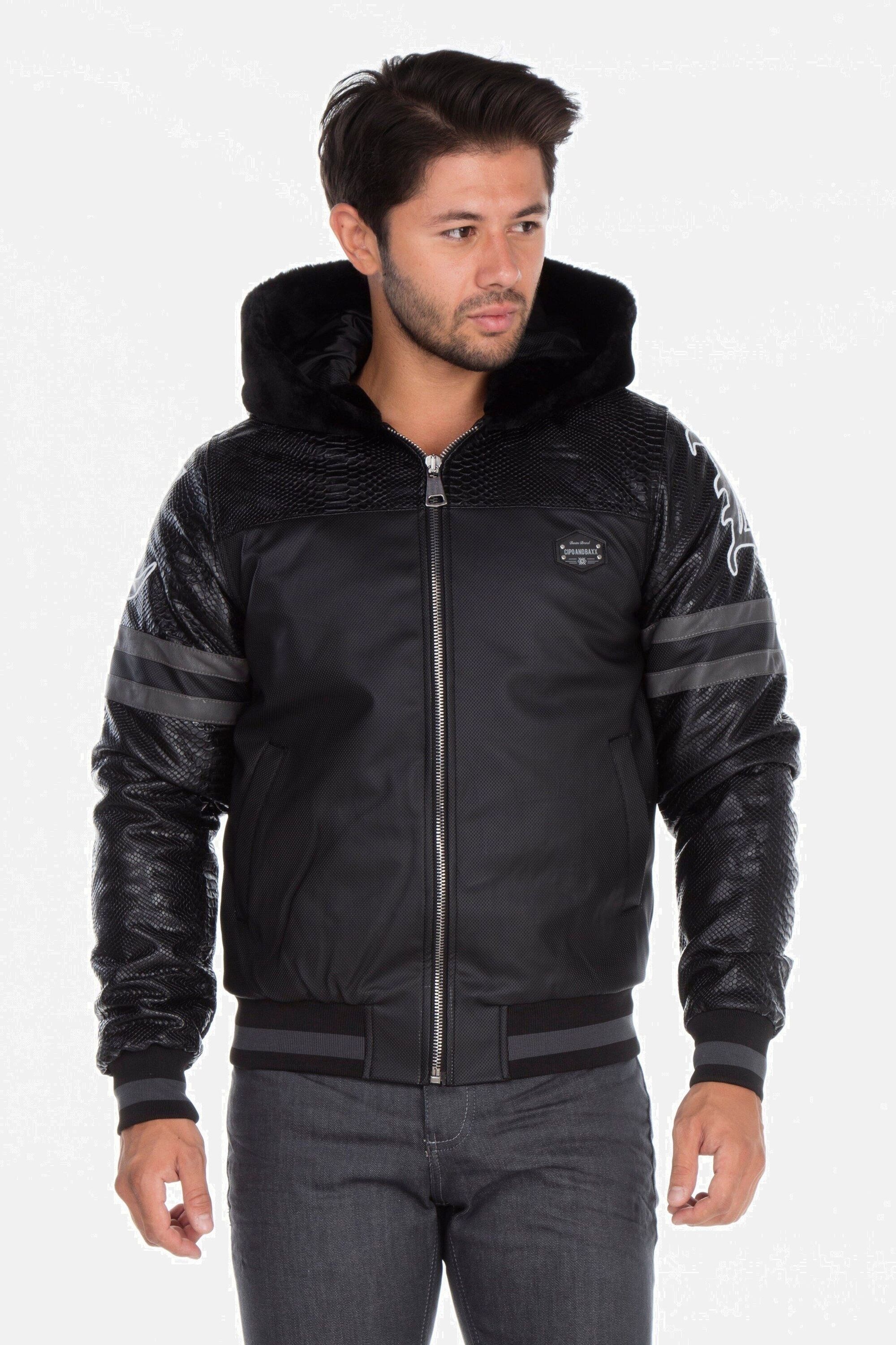 Cipo & Baxx Bikerjacke "Jacke" mitKapuze mit dezenter Reptilienprägung, CJ- günstig online kaufen