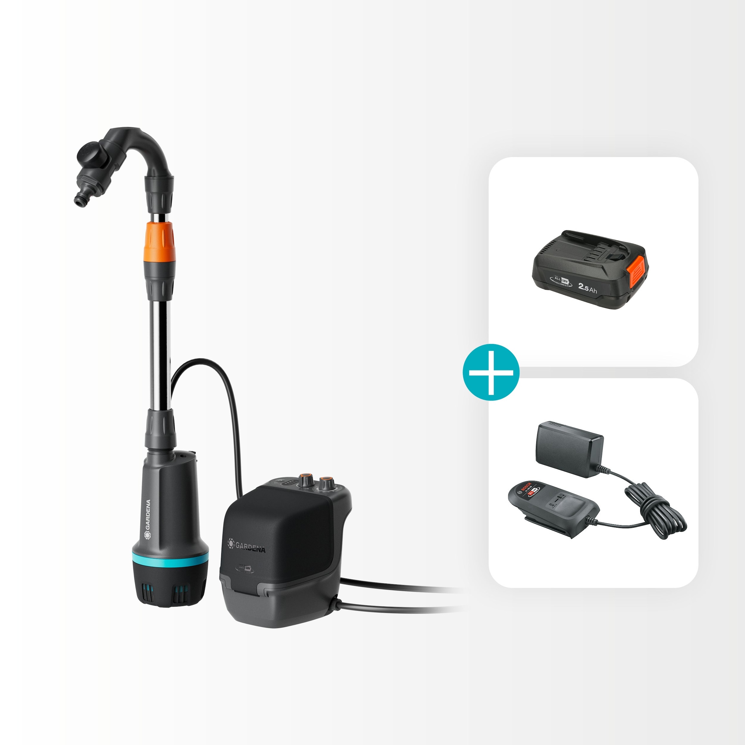 GARDENA Regenfasspumpe »2400 ComfortAutomatic 18V P4A Ready-To-Use Set« inkl. Akku und Ladegerät
