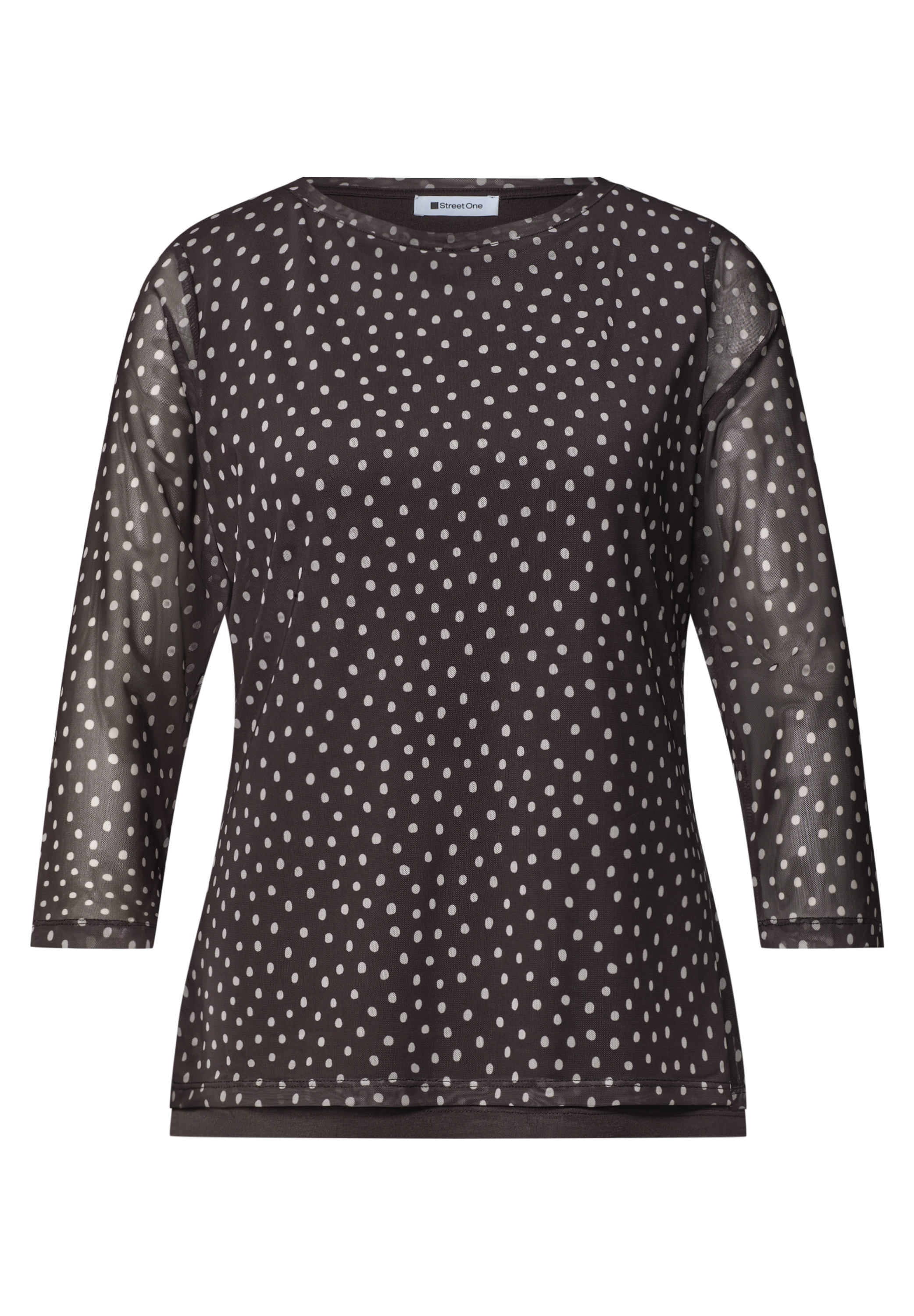 STREET ONE 3/4-Arm-Shirt aus Mesh mit Print / Kariert