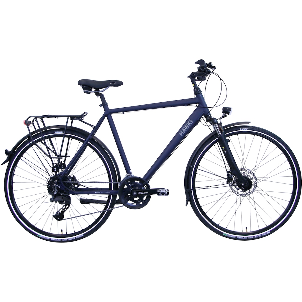 HAWK Bikes Trekkingrad »HAWK Trekking Gent Deluxe Ocean Blue«, 20 Gang, Shimano, Shimano CUES Schaltwerk