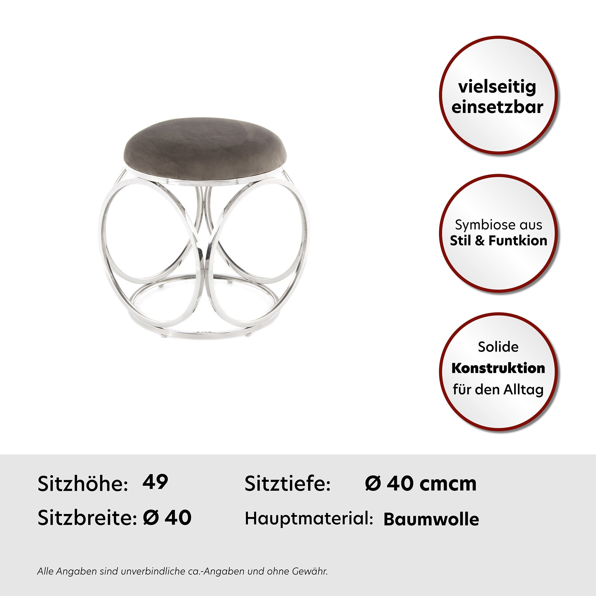 Kayoom Sitzhocker »Hocker Whitney 325,Hocker mit offenem Design, Gestell aus Metall«, (1 St.), glamourös, hochwertig, pflegeleicht, rundes Sitzkissen