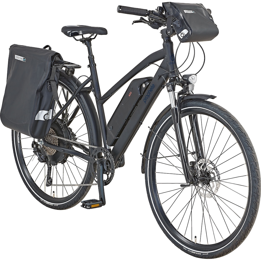 Prophete E-Bike »Prophete Entdecker e2000 Damen«, 10 Gang, Shimano, Deore XT, Heckmotor 250 W, (mit Gepäckträgertasche-mit Lenkertasche)