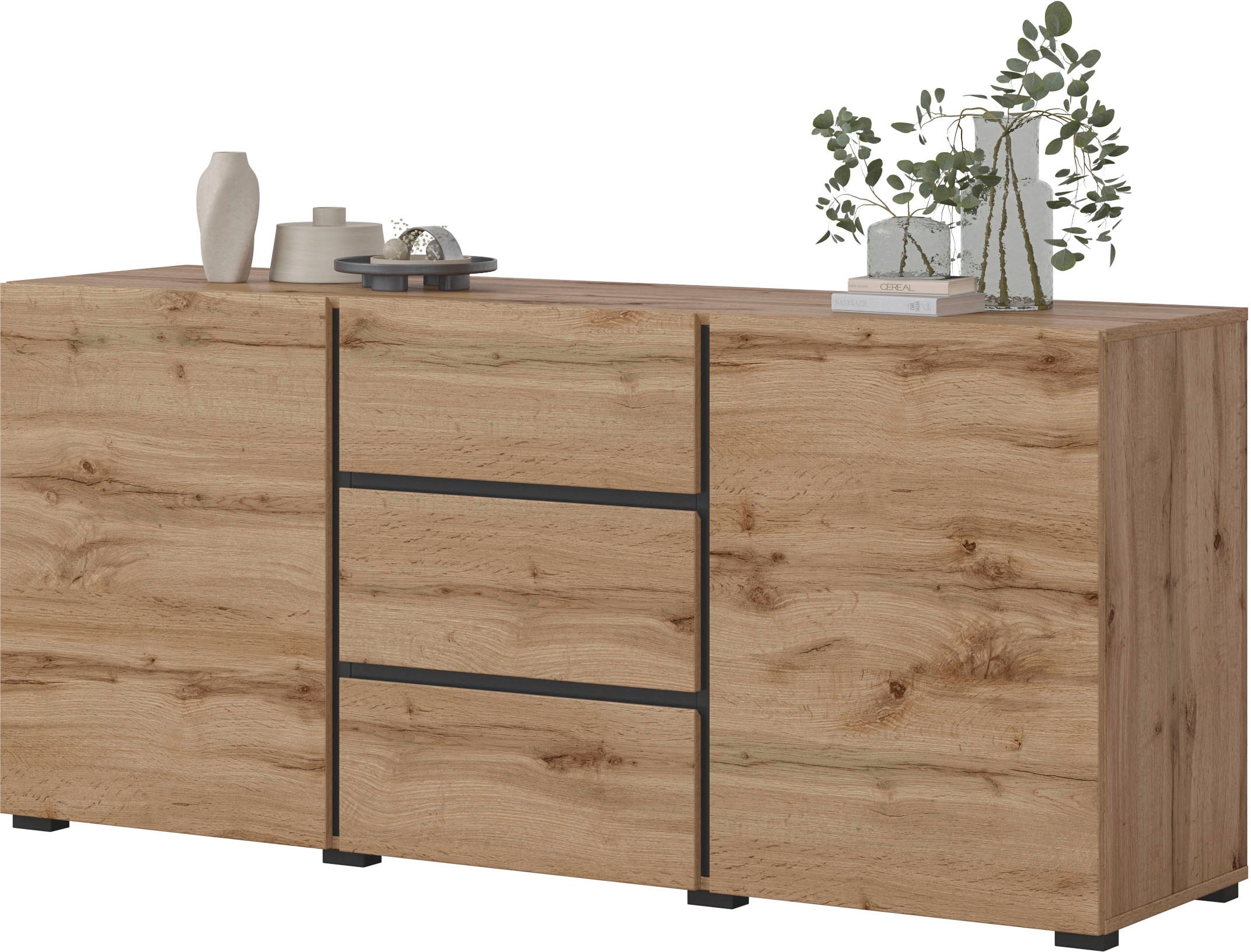 INOSIGN Sideboard »Cross, Breite 150 cm, moderne grifflose Kommode, 2Türen/3 Schubkästen«, Schubladenkommode mit viel Stauraum, Einlegeböden verstellbar