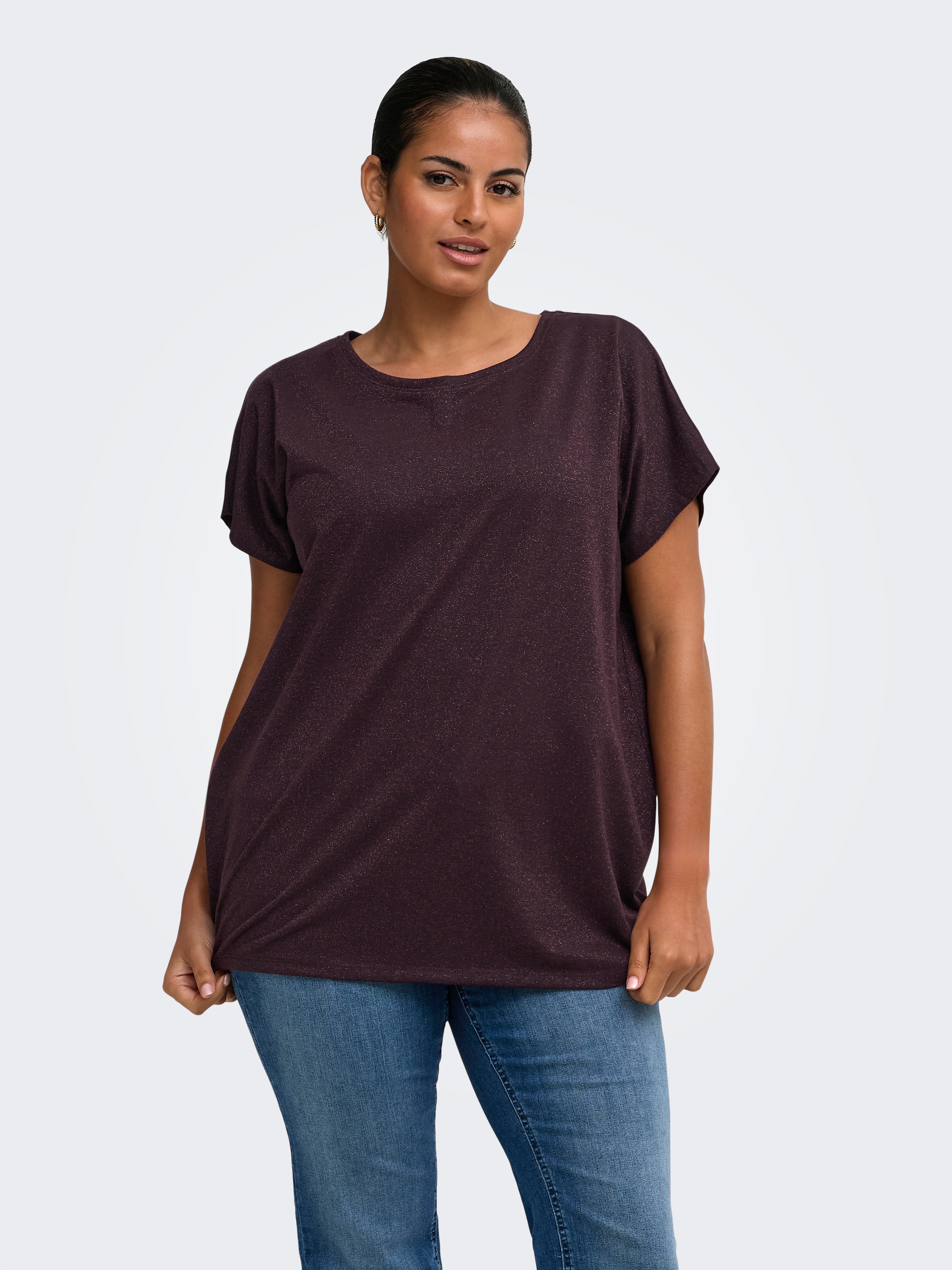 ONLY CARMAKOMA Kurzarmshirt "CARMOSTER GLITTER S/S TOP JRS NOOS" Viskosemischung, regular fit