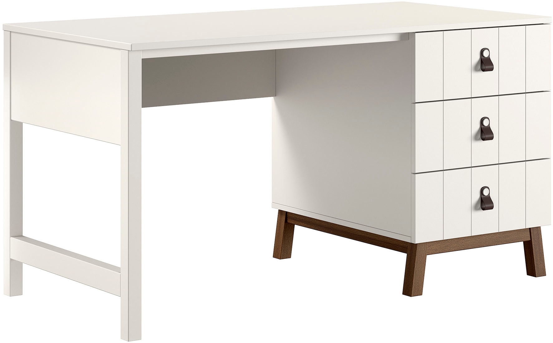 Vipack "Sezane mit großer Arbeitsplatte und 3 geräumigen Schubladen" MDF Clay (warmes Grau) farben lackiert, Sockel nussbaumfarbig