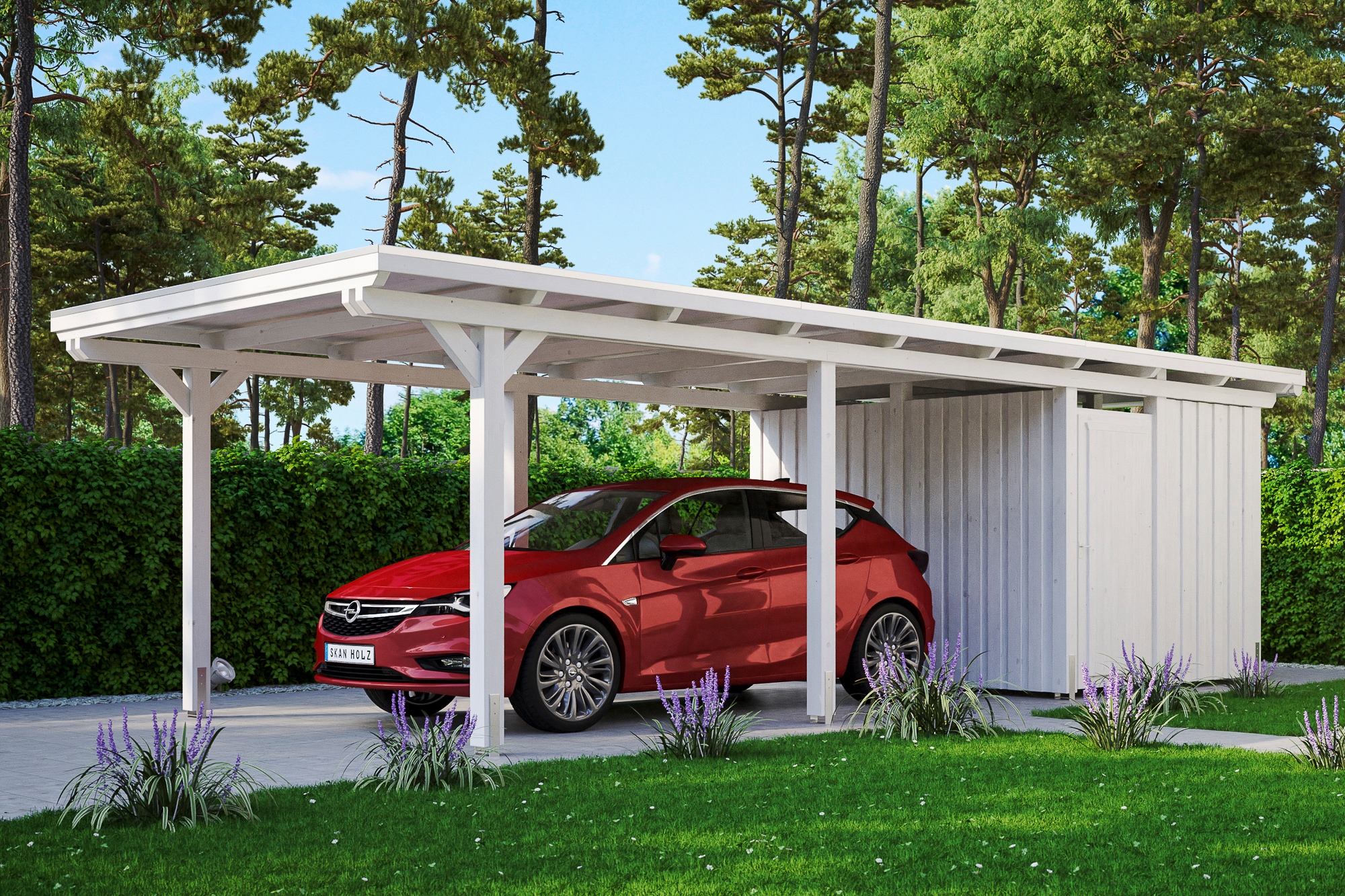 Skanholz Einzelcarport "Emsland" Massivholz 291 cm weiß mit Abstellraum, versch. Farben