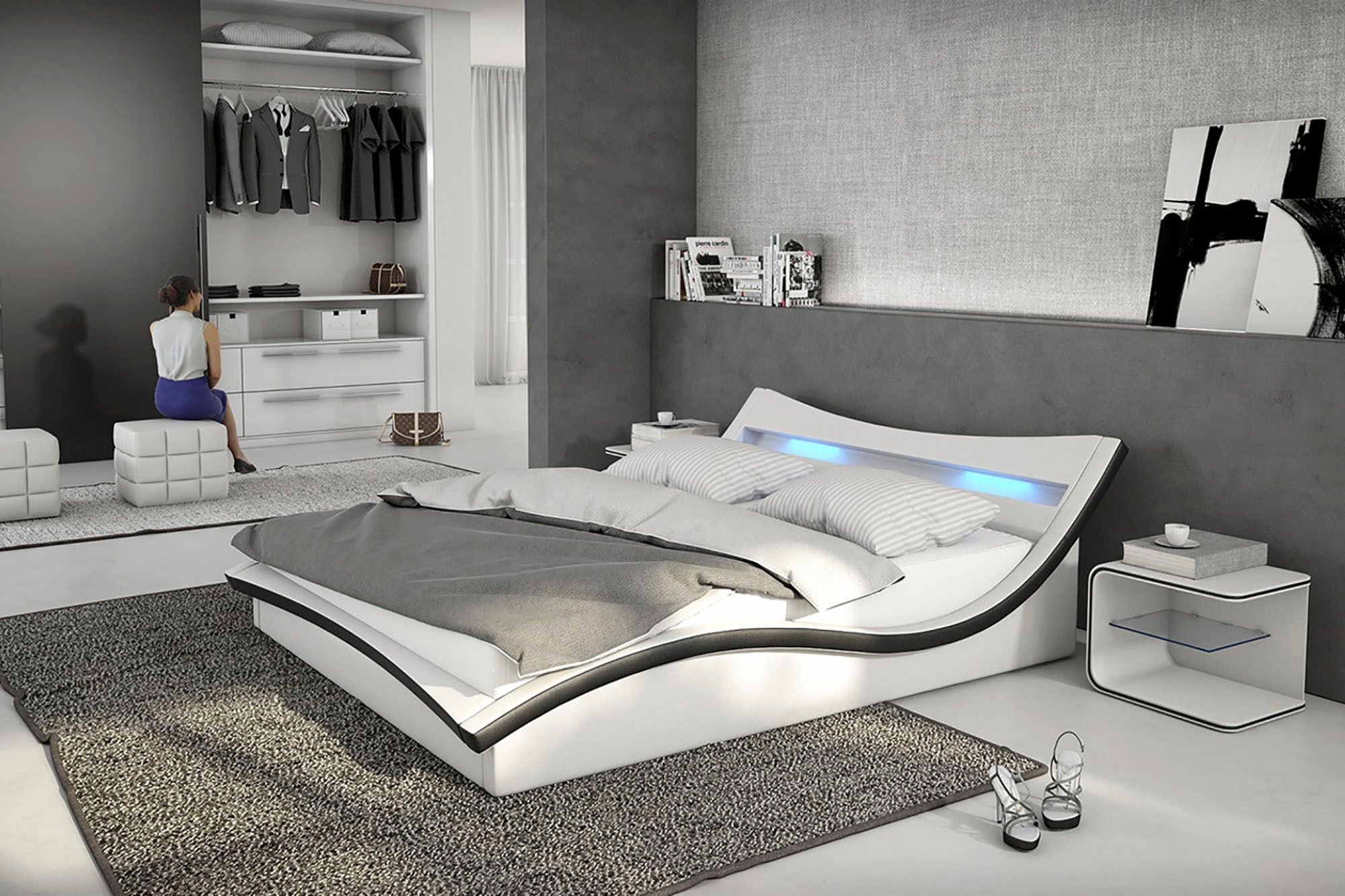 SalesFever Polsterbett, mit LED-Beleuchtung im Kopfteil, Design Bett in moderner Optik