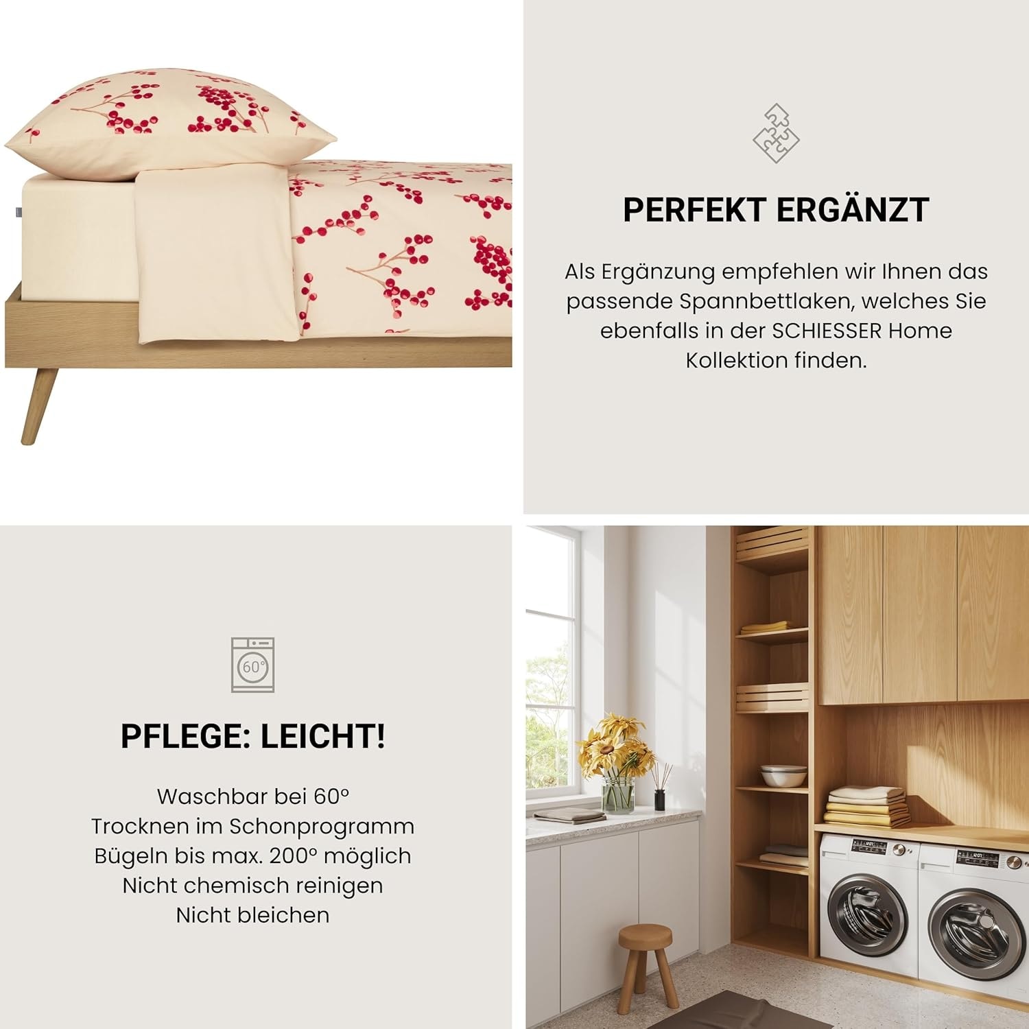 Schiesser Wendebettwäsche »Rowan aus weicher Baumwolle in wunderschönem Beerenprint« 2 Stk. tlg. Made in Green