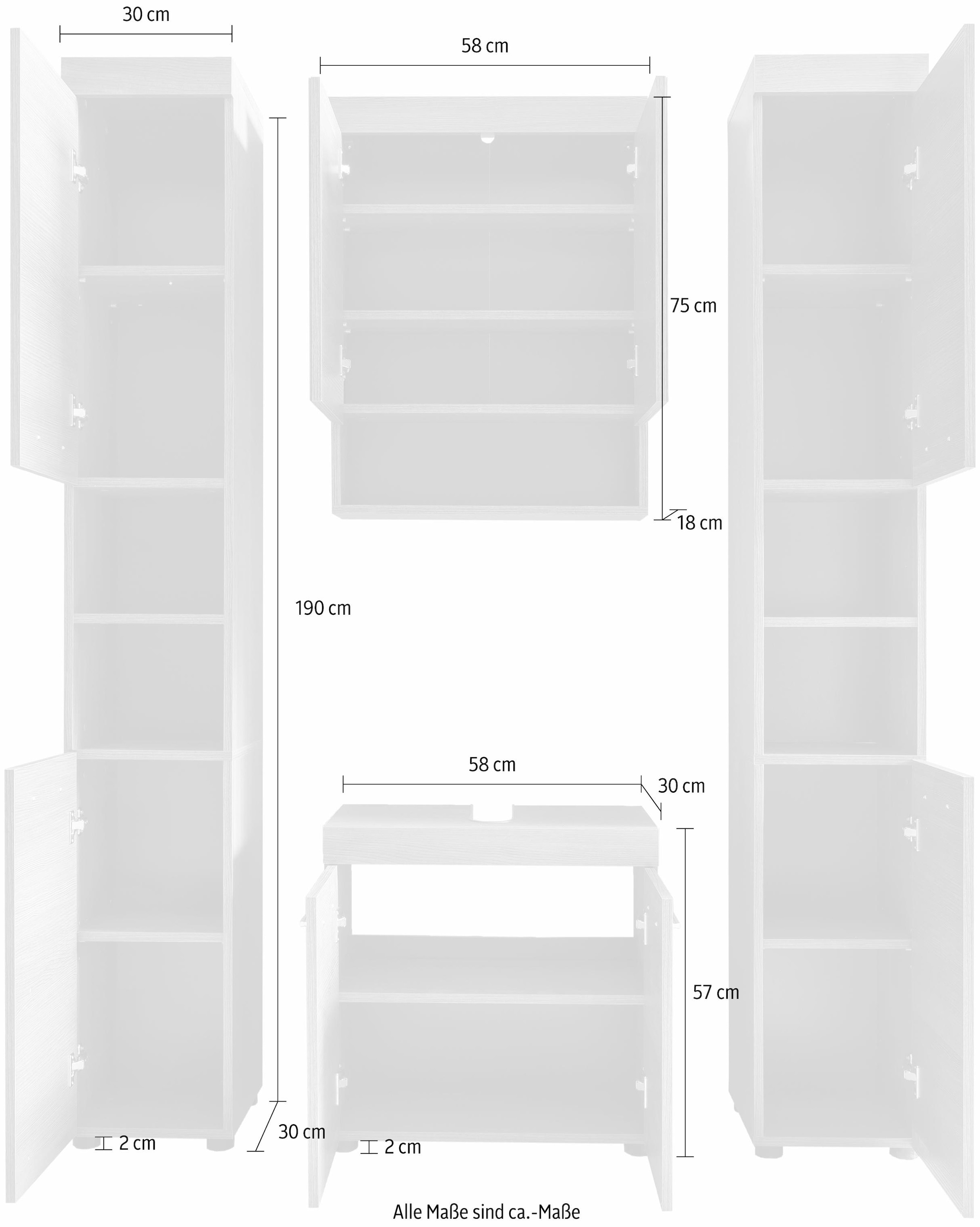welltime Badmöbel-Set »Royan«, (Set, 3 St.), Rauchsilber Badezimmermöbel Waschtisch, Spiegelschrank und Hochschrank