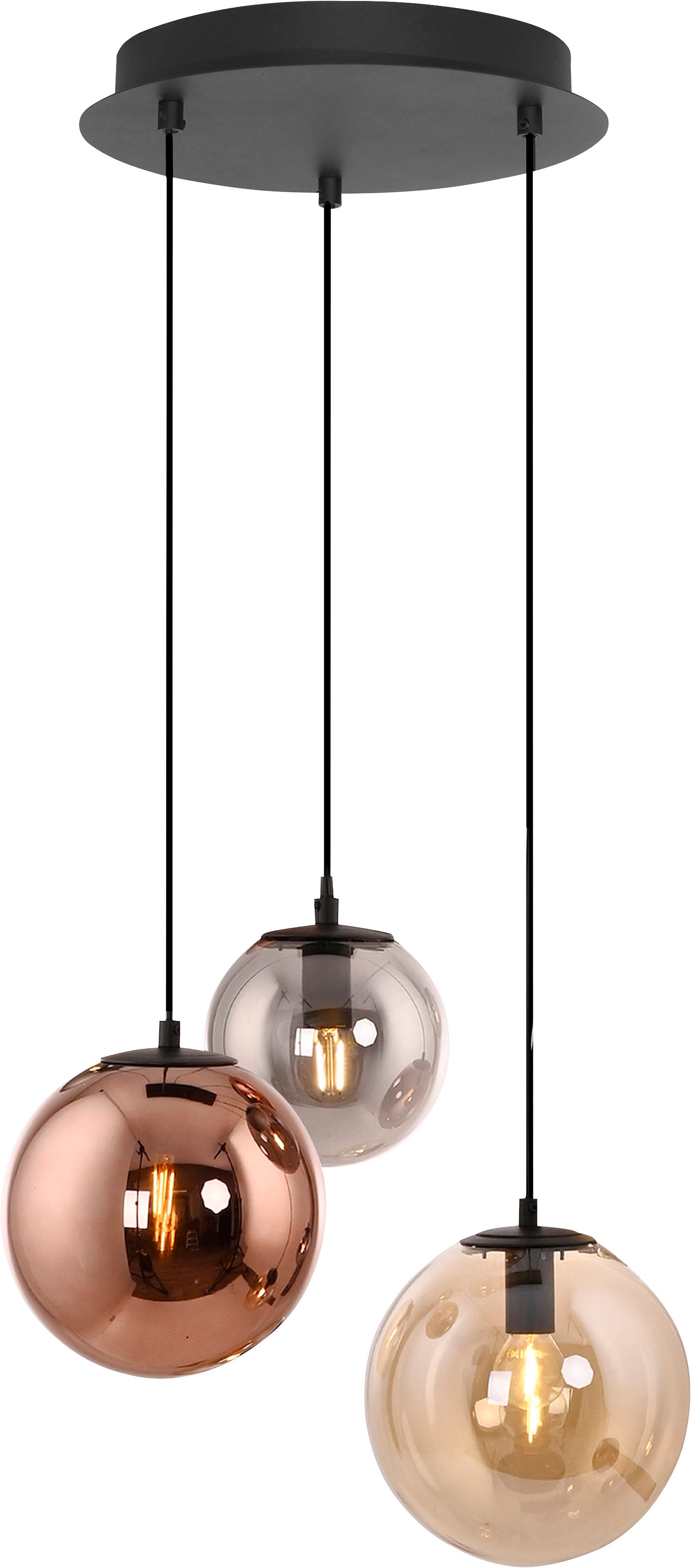 JUST LIGHT Pendelleuchte »SHINY« E14 1 Stk. Exklusive E14, höhenverstellbar, Kupfer-/Amber-/Rauchglas verspiegelt