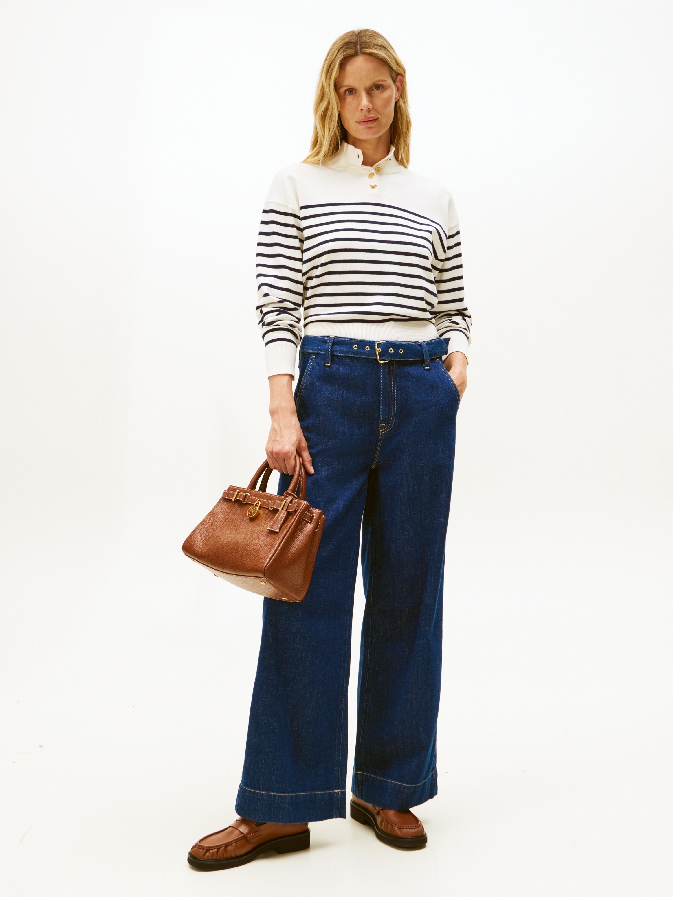 Thumbnail - Tommy Hilfiger Strickpullover "CO JERSEY GOLD BTN MOCK-NK SWT" mit goldfarbenen Knöpfen