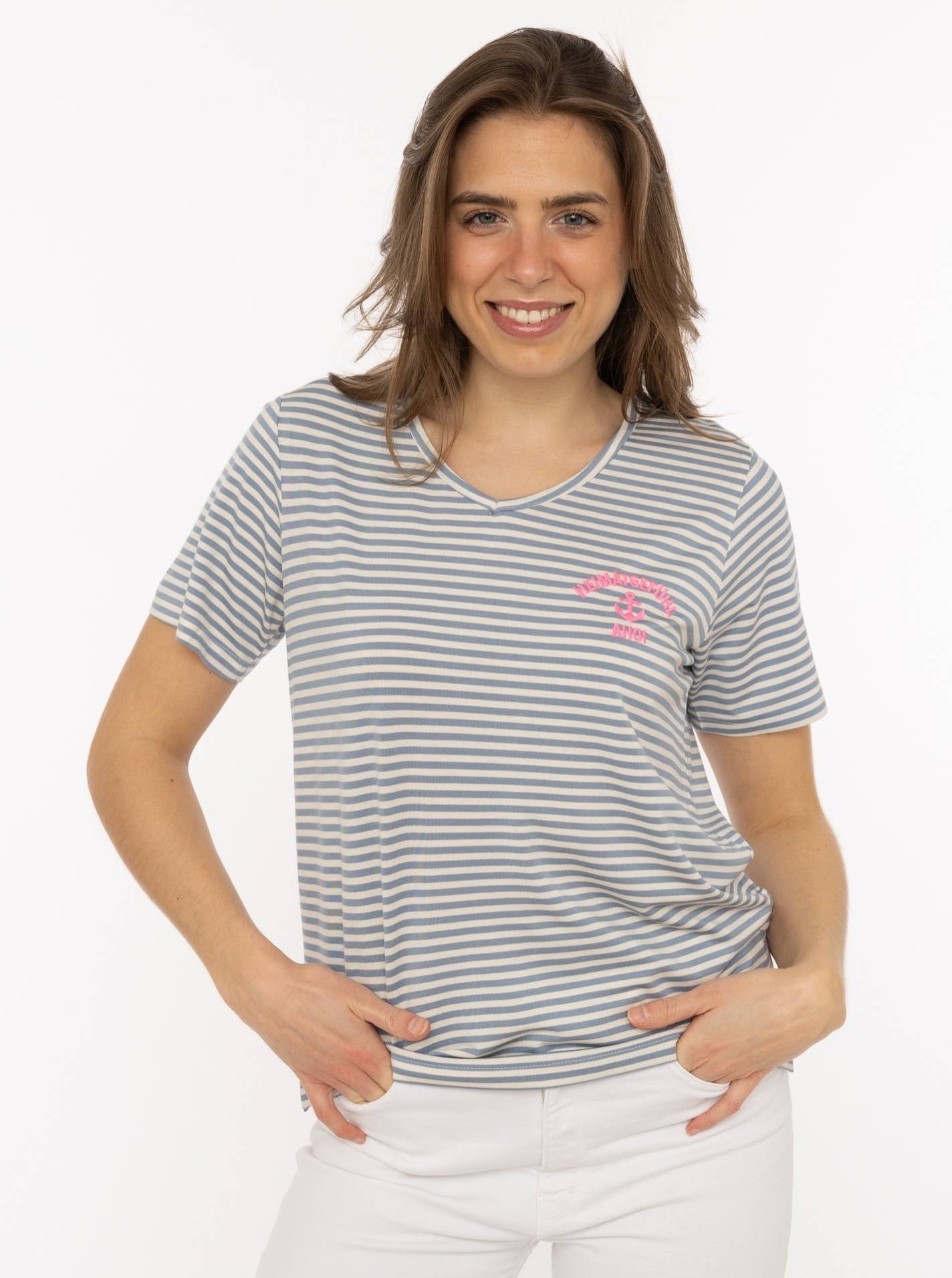 Zwillingsherz T-Shirt ""Heimatgefühl"" V-Neck, gestreift, kleines Motiv ges günstig online kaufen