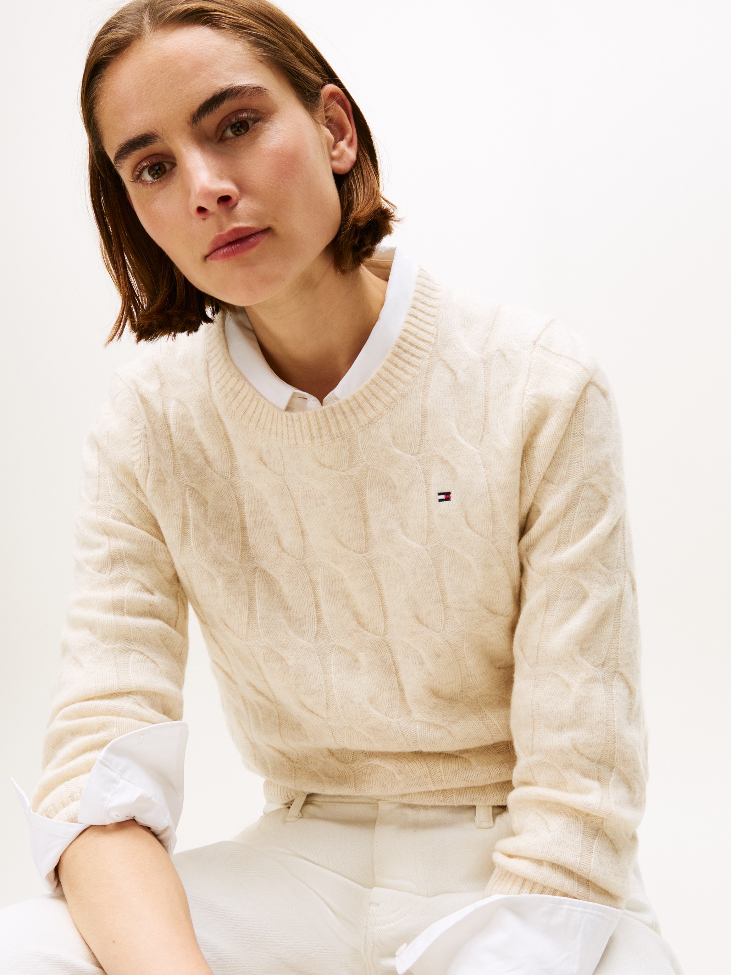 Tommy Hilfiger Strickpullover "SOFT WOOL CABLE C-NK" Wolle, mit Zopfmuster günstig online kaufen