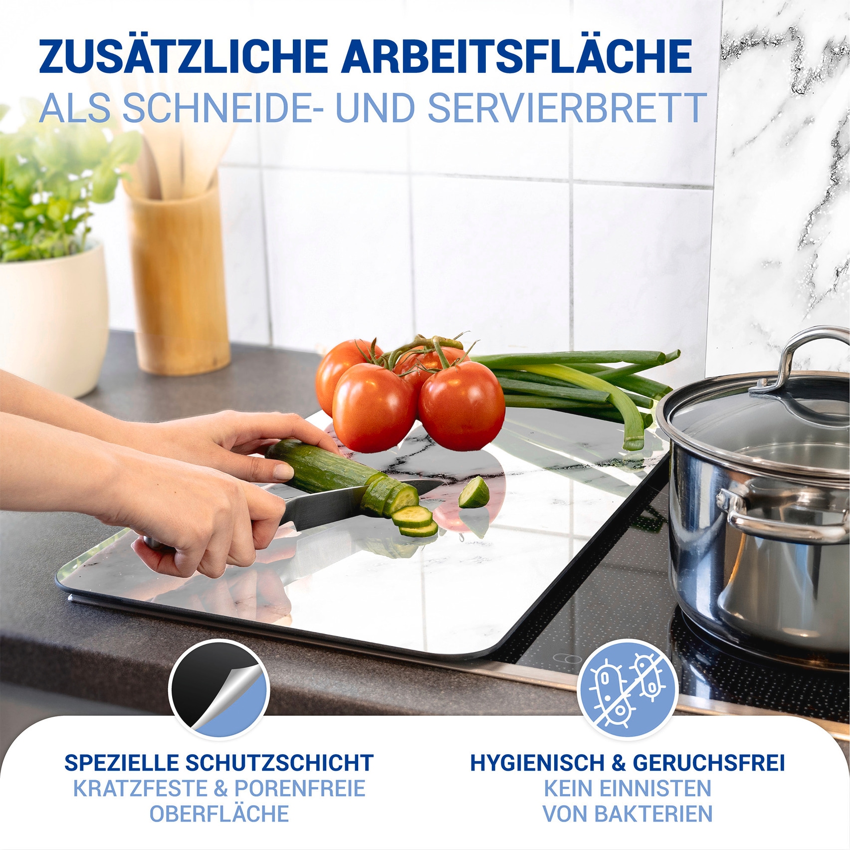 WENKO Herd-Abdeckplatte »Universal Modell Marmor«, (Set, 2 tlg.), Herdabdeckung für alle Herdarten, kratzfest, mit rutschfesten Füßen