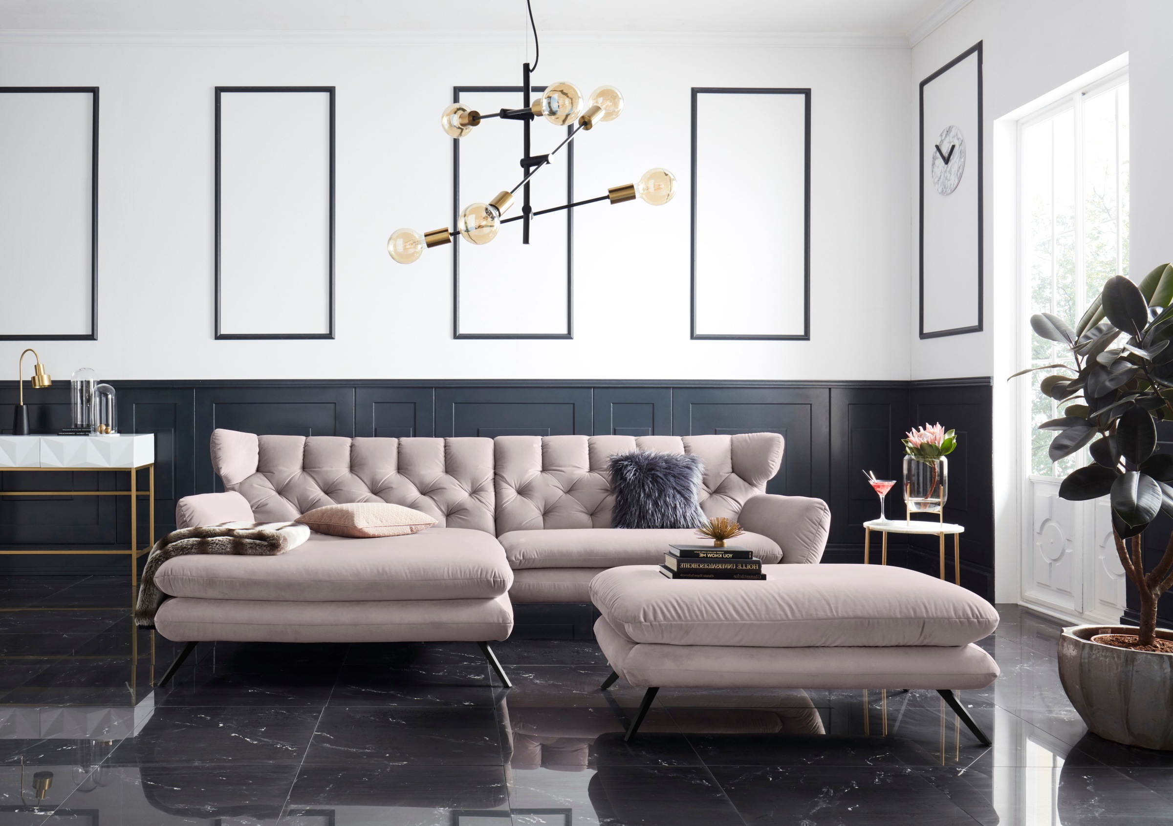 3C Candy Ecksofa »Beatrice Designsofa in moderner Retrooptik, bequem und extravagant«, mit Rückensteppung im Rautenmuster, Ohrenbacken Optik, L-Form