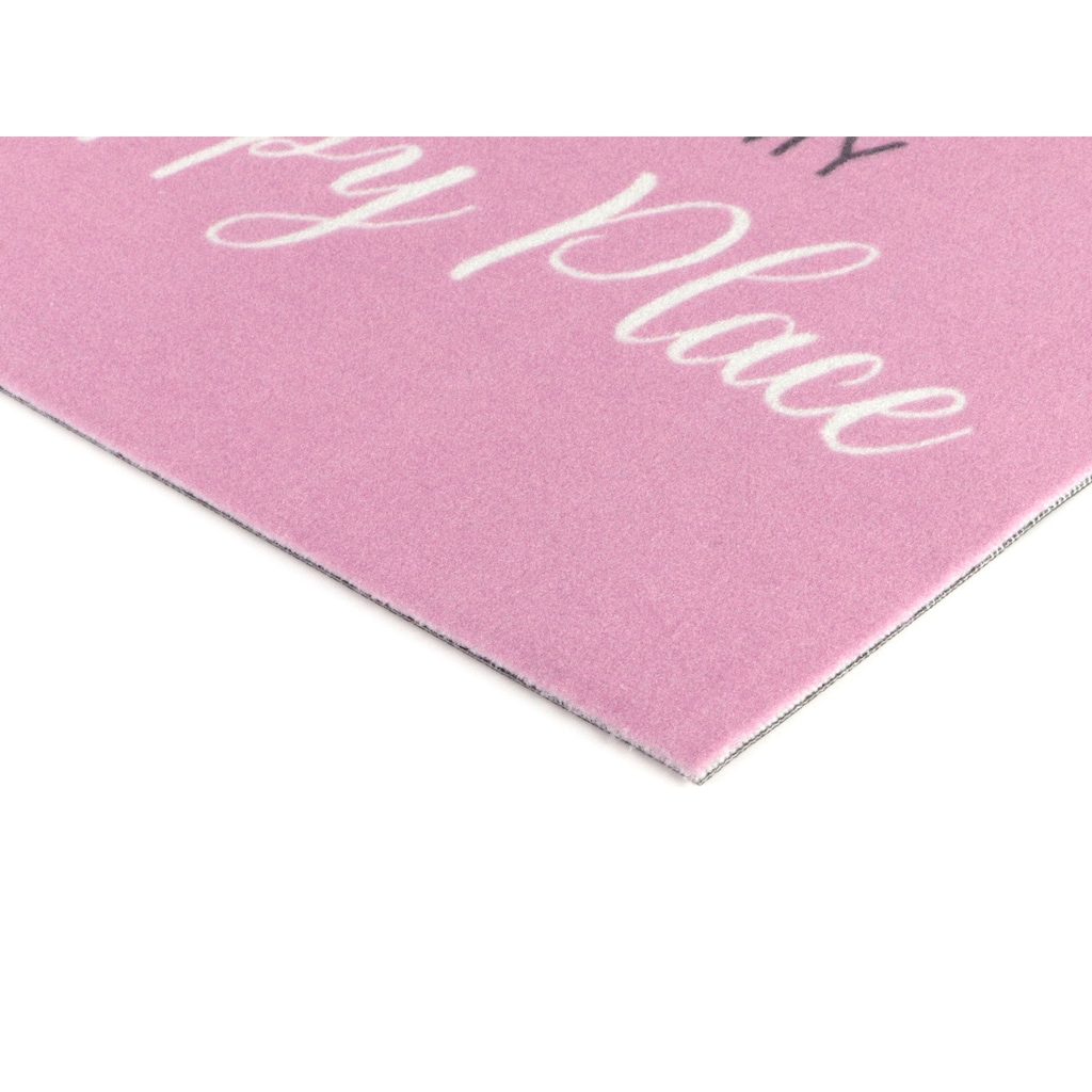 Primaflor-Ideen in Textil Fußmatte »VELVET - HAPPY PLACE«, rechteckig, Schmutzfangmatte, Motiv mit Spruch, rutschhemmend, waschbar