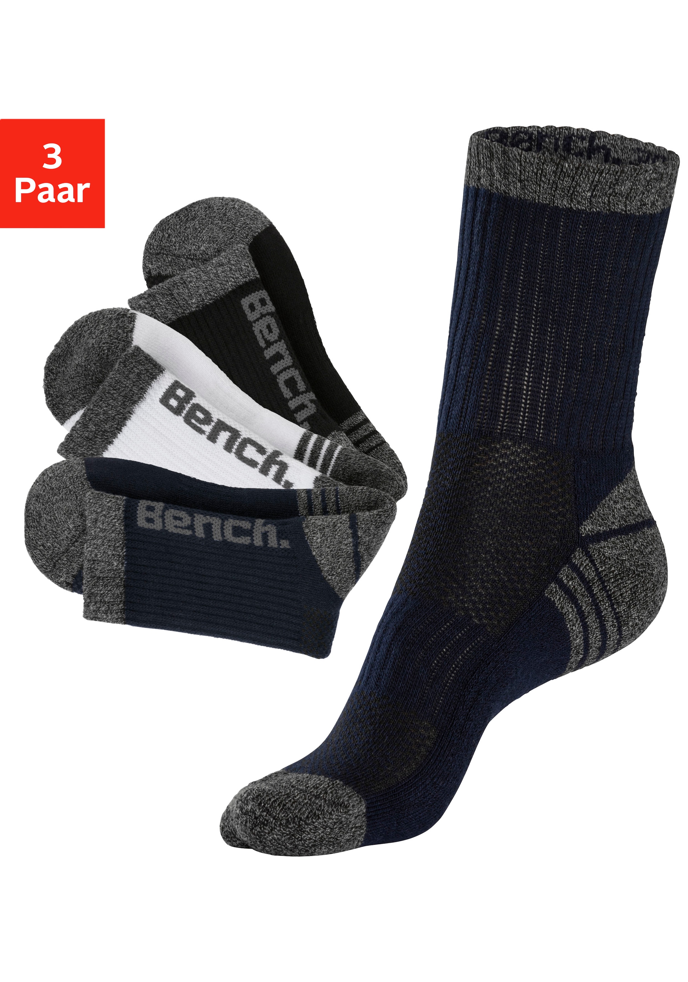 Tennissocken, (Packung, 3 Paar), mit Pikeestruktur und Mittelfußgummi