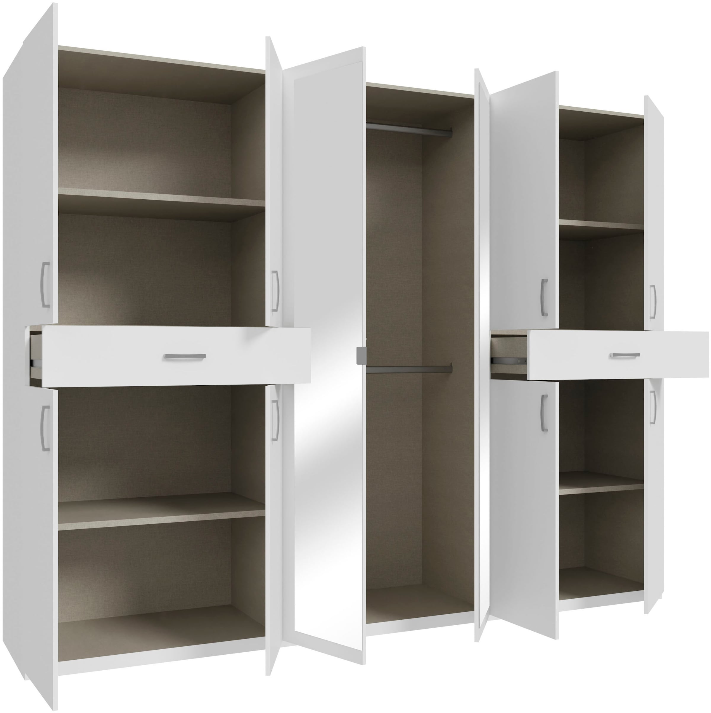 FORTE Kleiderschrank »viel Stauraum, Spiegeltüren, stehende Montage« B/H/T269,7/210,5/54 cm, Spiegeltüren, Schubkästen
