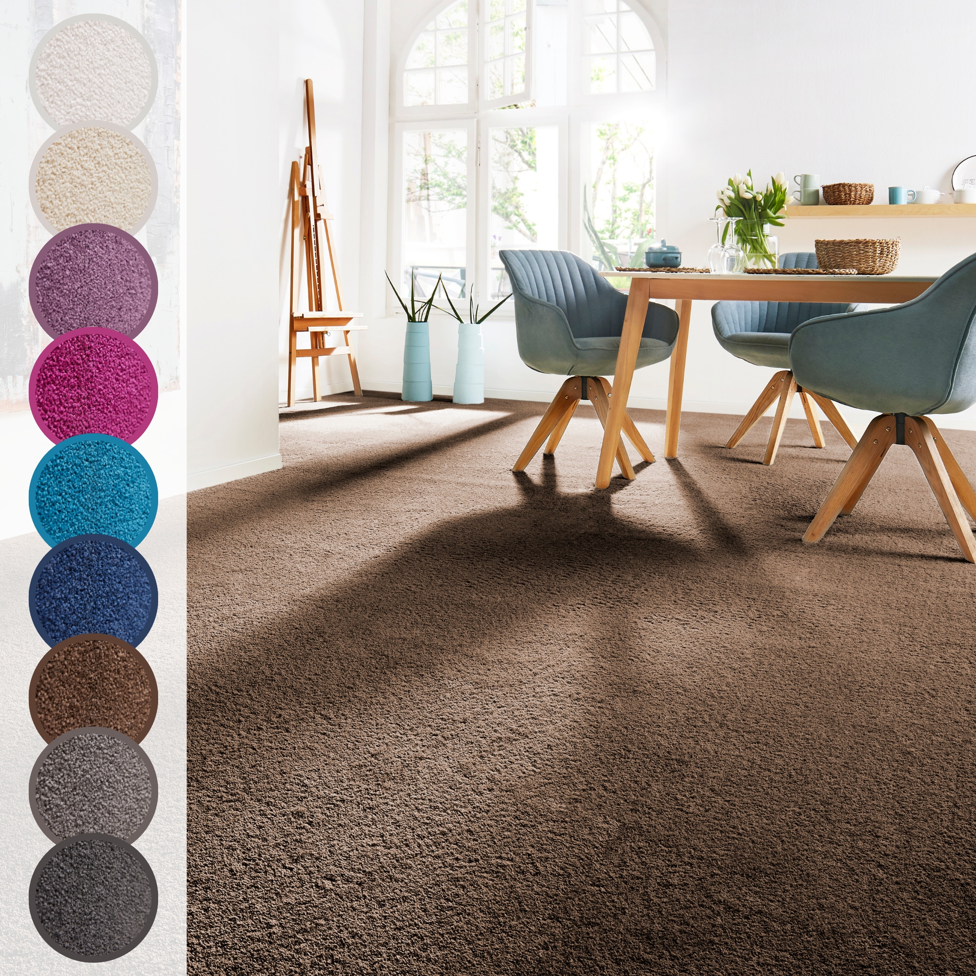 Andiamo Teppichboden "Sophie, Frisee-Velours, Gesamthöhe 12 mm, Luxusklasse LC3" rechteckig Uni Farben, Breite 400 cm oder 500 cm, strapazierfähig & pflegeleicht