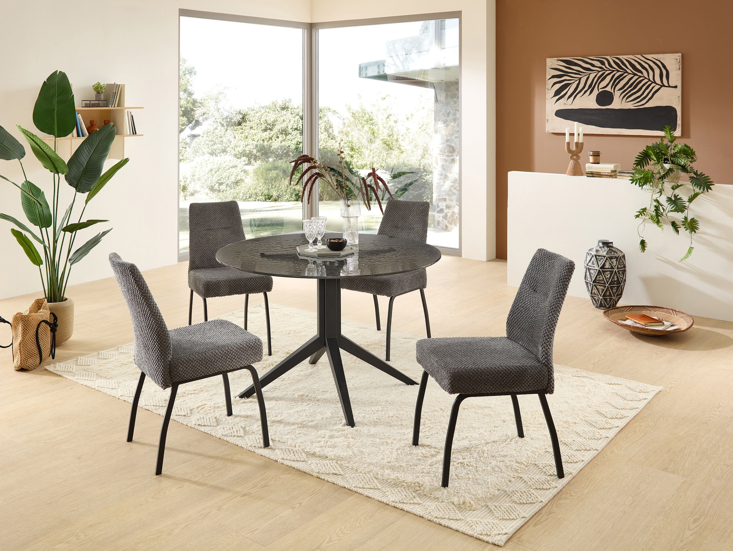 Stolkom Esstisch »Leano Glastisch rund schwarz, Esszimmertisch BxH 110x76 cm«, Sicherheitsglas Bruchsicher, Water Ripple Effekt schwarz getönt