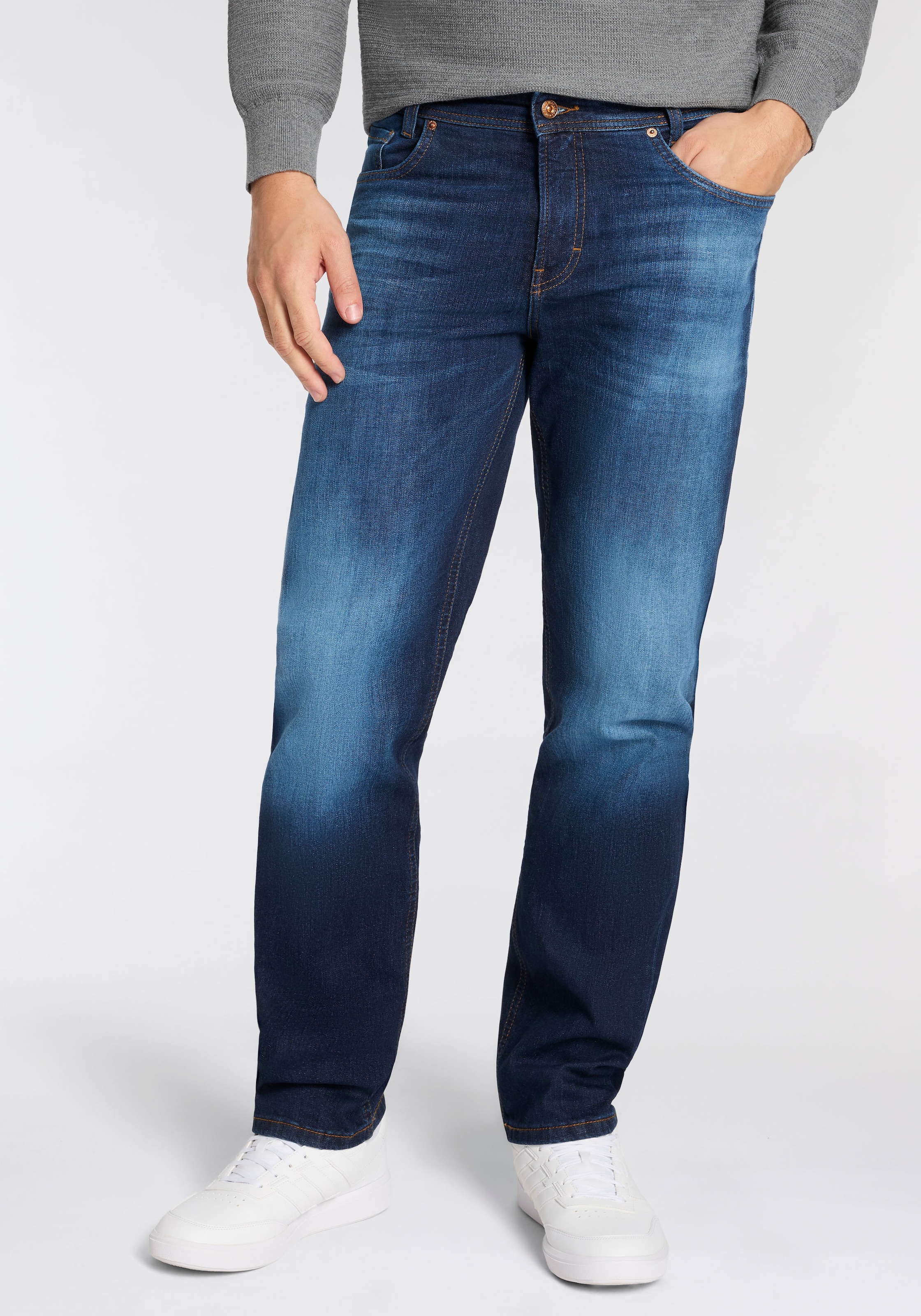Regular-fit-Jeans MAC "Rick", Herren, Gr. 36, Länge 34, dunkelblau authenic 3d use, Denim/Jeans, Obermaterial: 99% Baumwolle, 1% Elasthan, unifarben, regular fit knöchellang, Jeans, im Five-Pocket Style