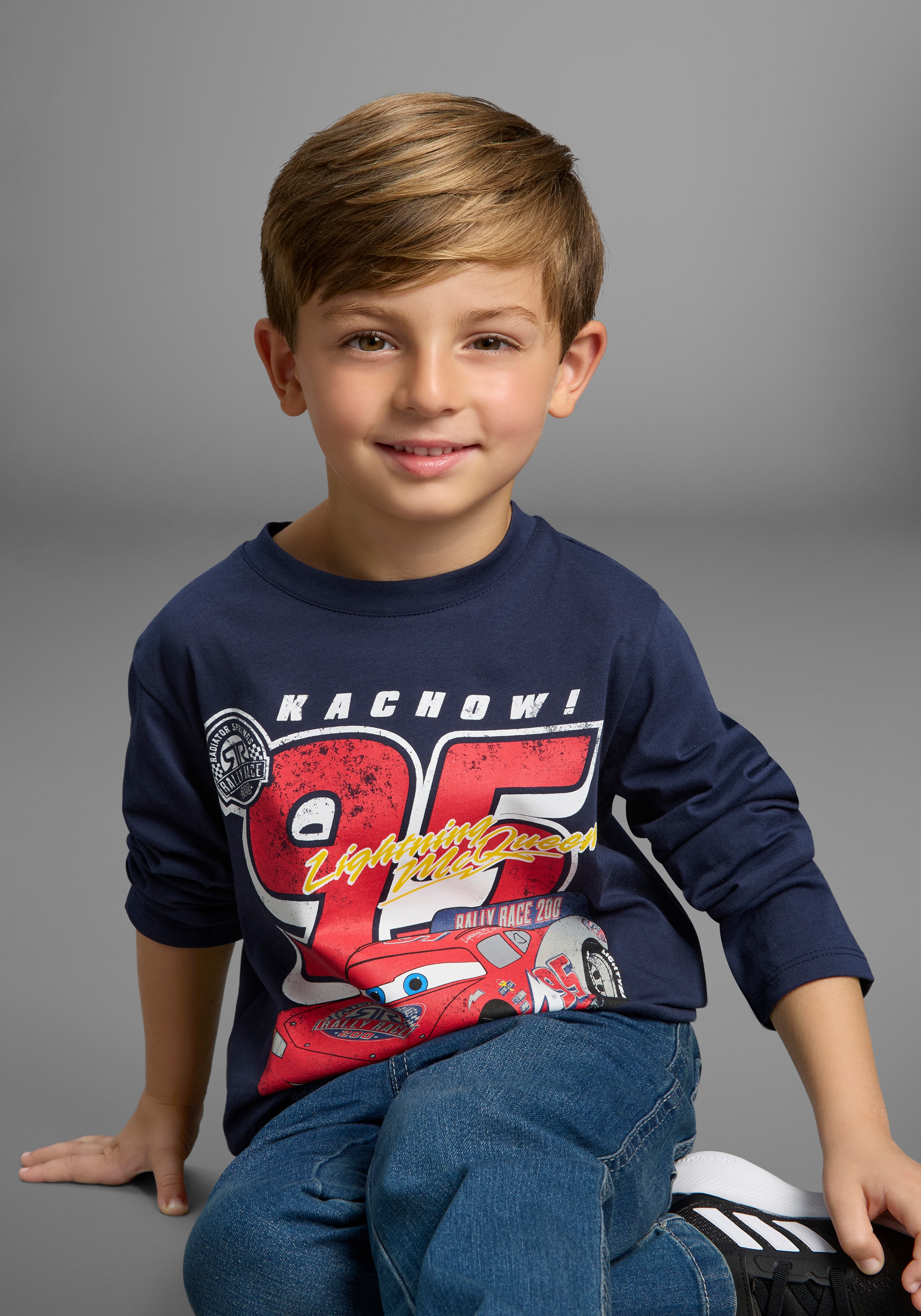 KIDSWORLD Jungen Langarmshirt "Disney Shirt - Cars"marine, Gr. 128, bedruckt, Single Jersey, Obermaterial: 100% Baumwolle, Shirts, Disney Shirt : CARS