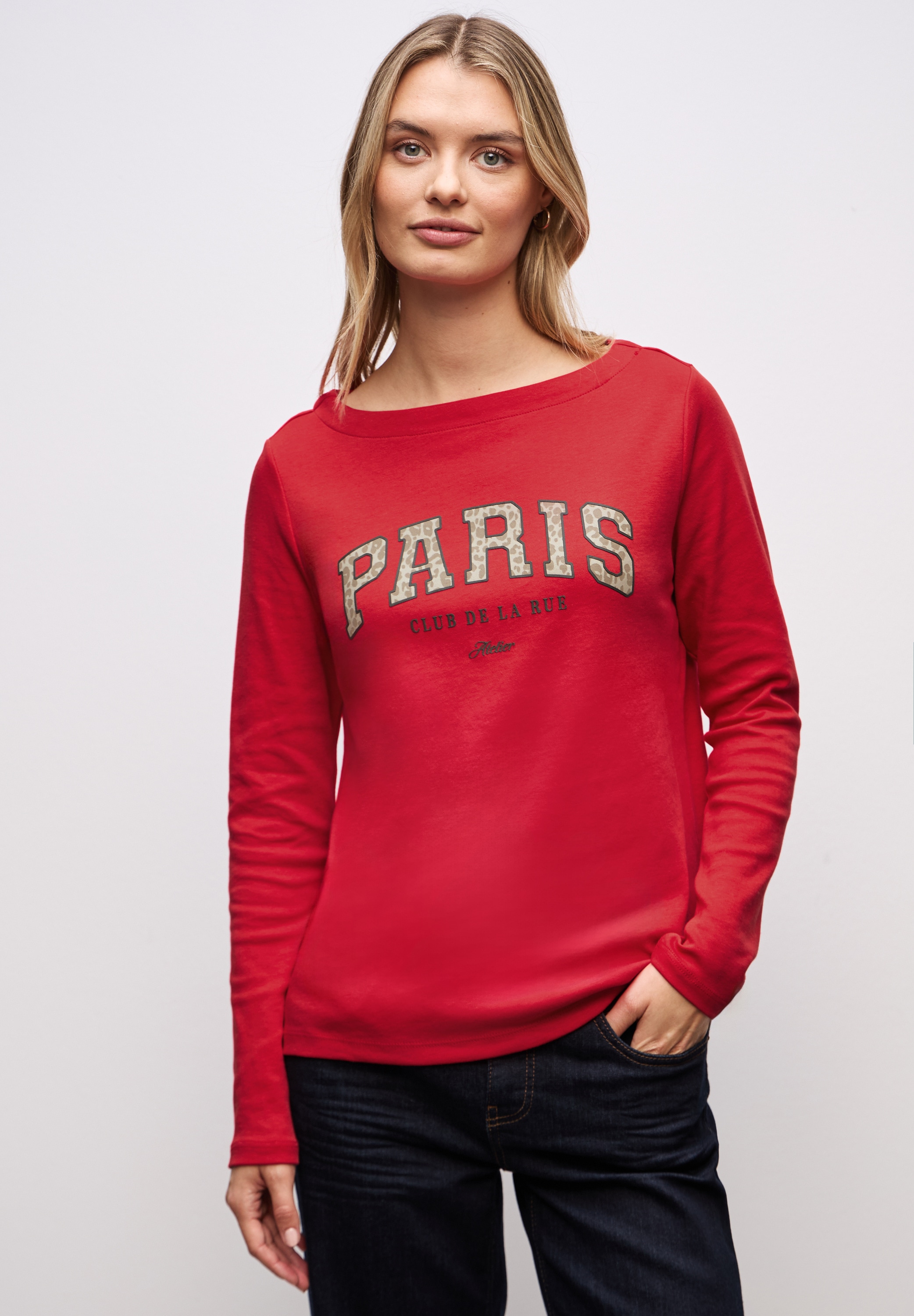 STREET ONE Langarmshirt mit Print, Wording Print im Leo-Look