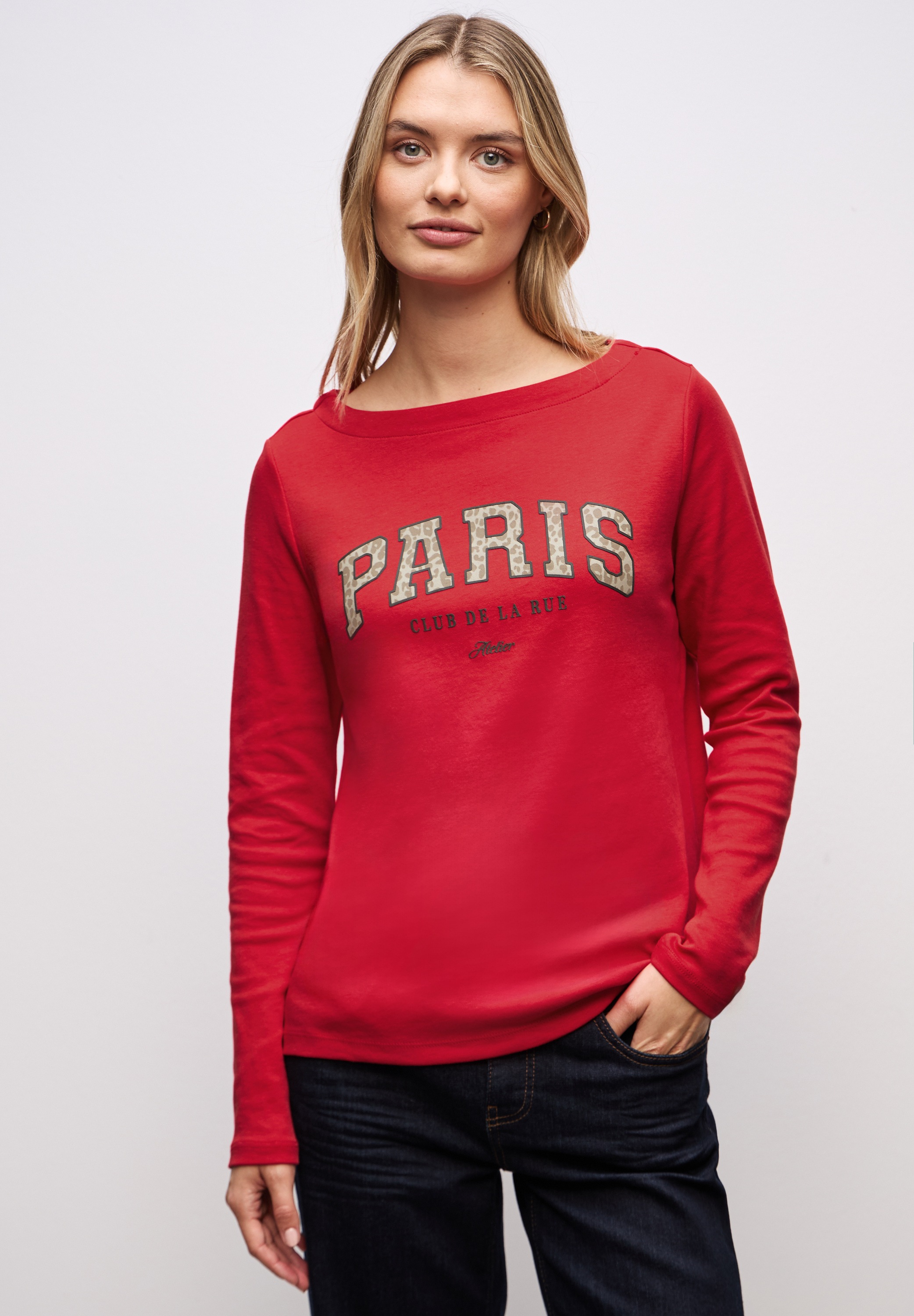 STREET ONE Langarmshirt mit Print, Wording Print im Leo-Look günstig online kaufen