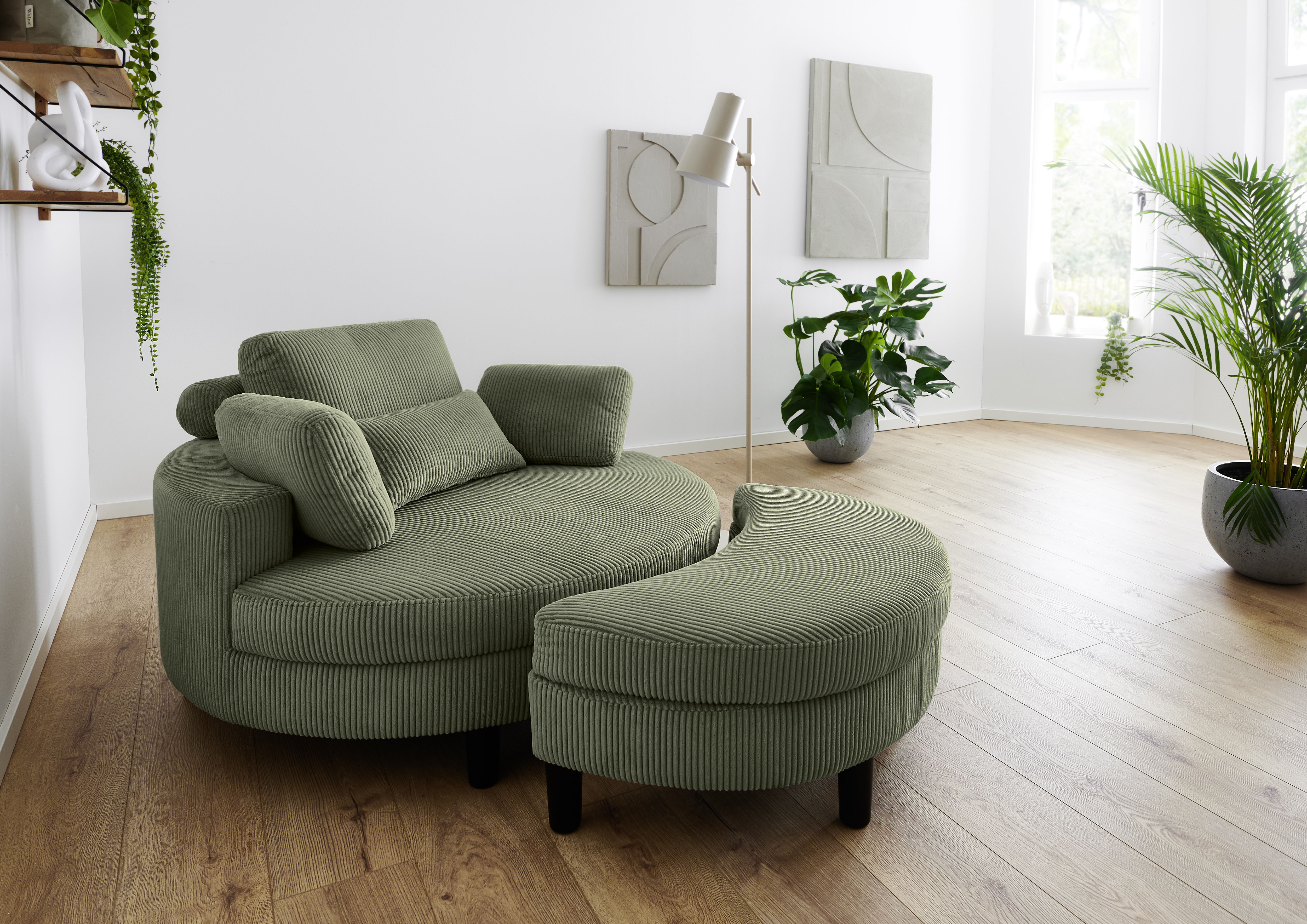 OTTO home "Ravi Sessel, B: 114 cm, Sitzhöhe: 42 cm" XXL- Sessel, mit Stauraumhocker, Rückenstütze & 4 Zierkissen