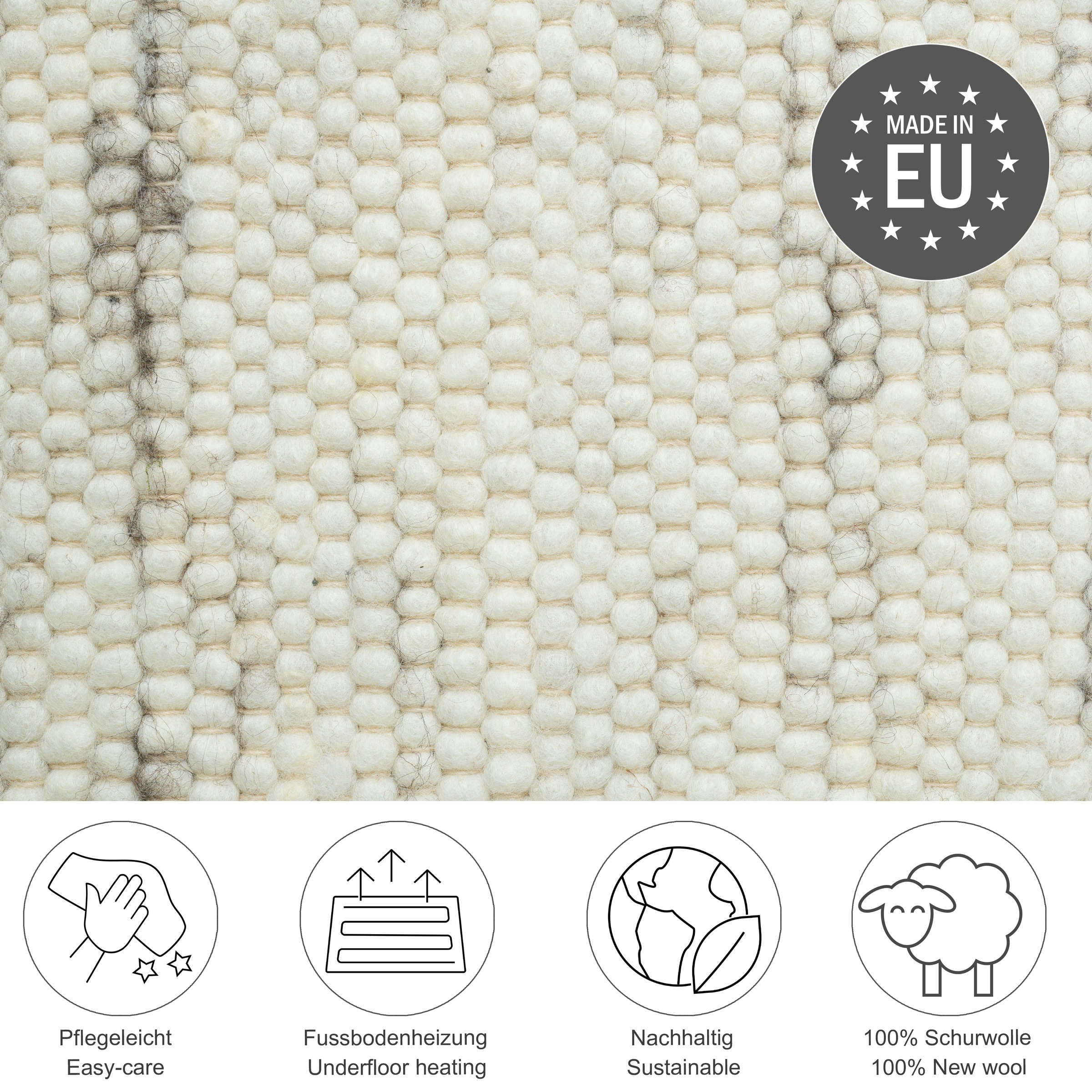 Thumbnail - my home Wollteppich "Greith" rechteckig 12 mm Höhe Wendeteppich, meliert, reine Wolle, handgewebt, Scandi, Wohnzimmer