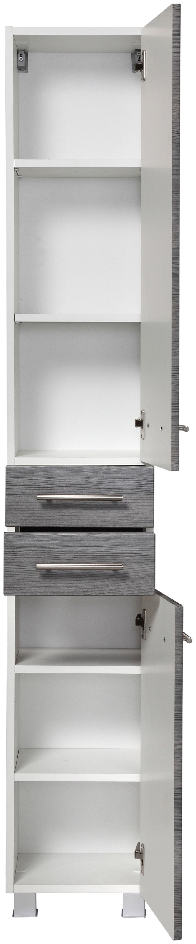 welltime Badmöbel-Set »"Trento", Badezimmer-Set, Hängeschrank, Unterschrank, Hochschrank«, (5 St.), Waschbeckenunterschrank, Spiegelschrank inkl. Aufbauleuchte