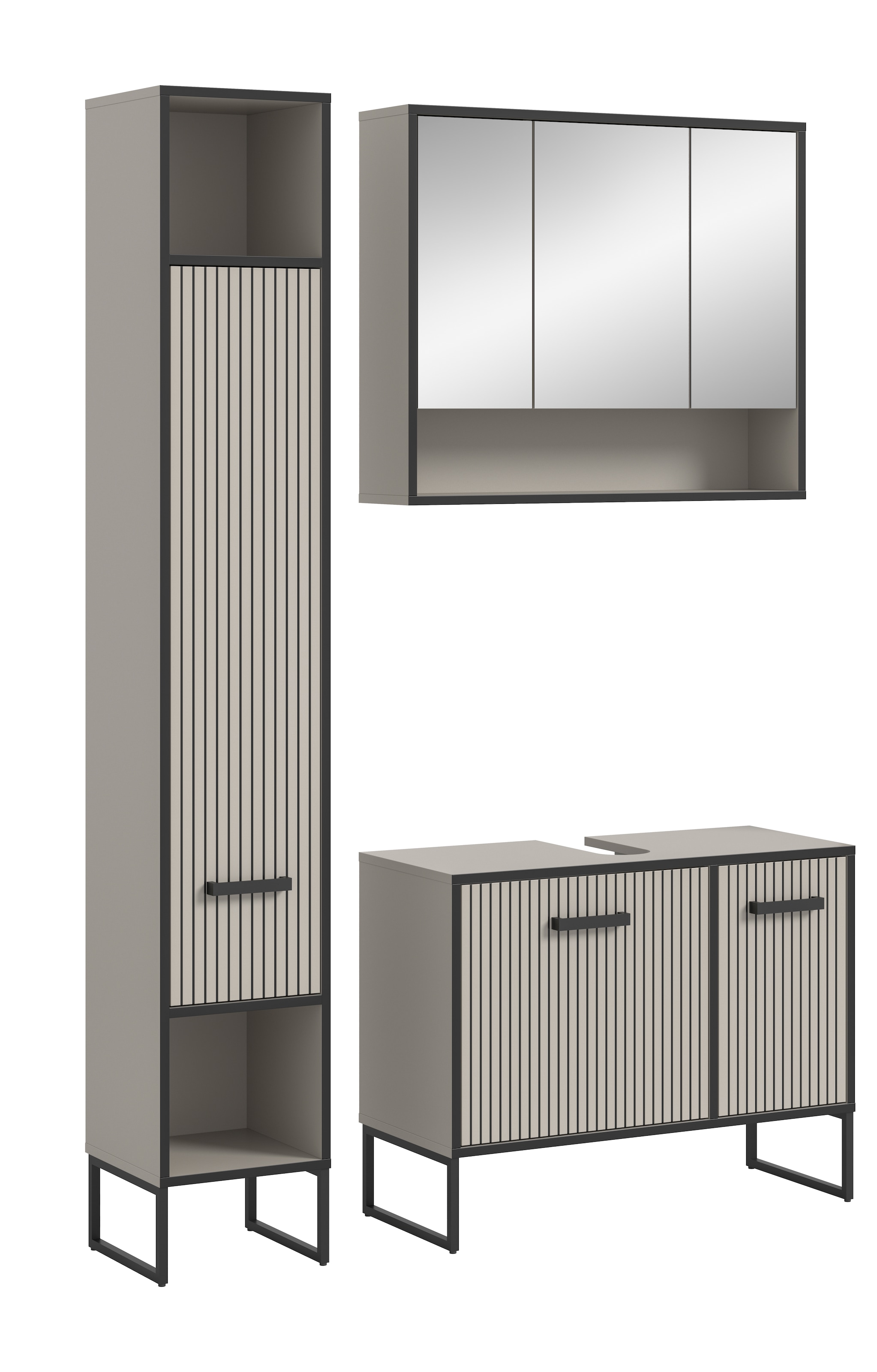 welltime Badmöbel-Set "Locri, Breite 125 cm, Rillenoptik, Metallkufen" 3 St günstig online kaufen