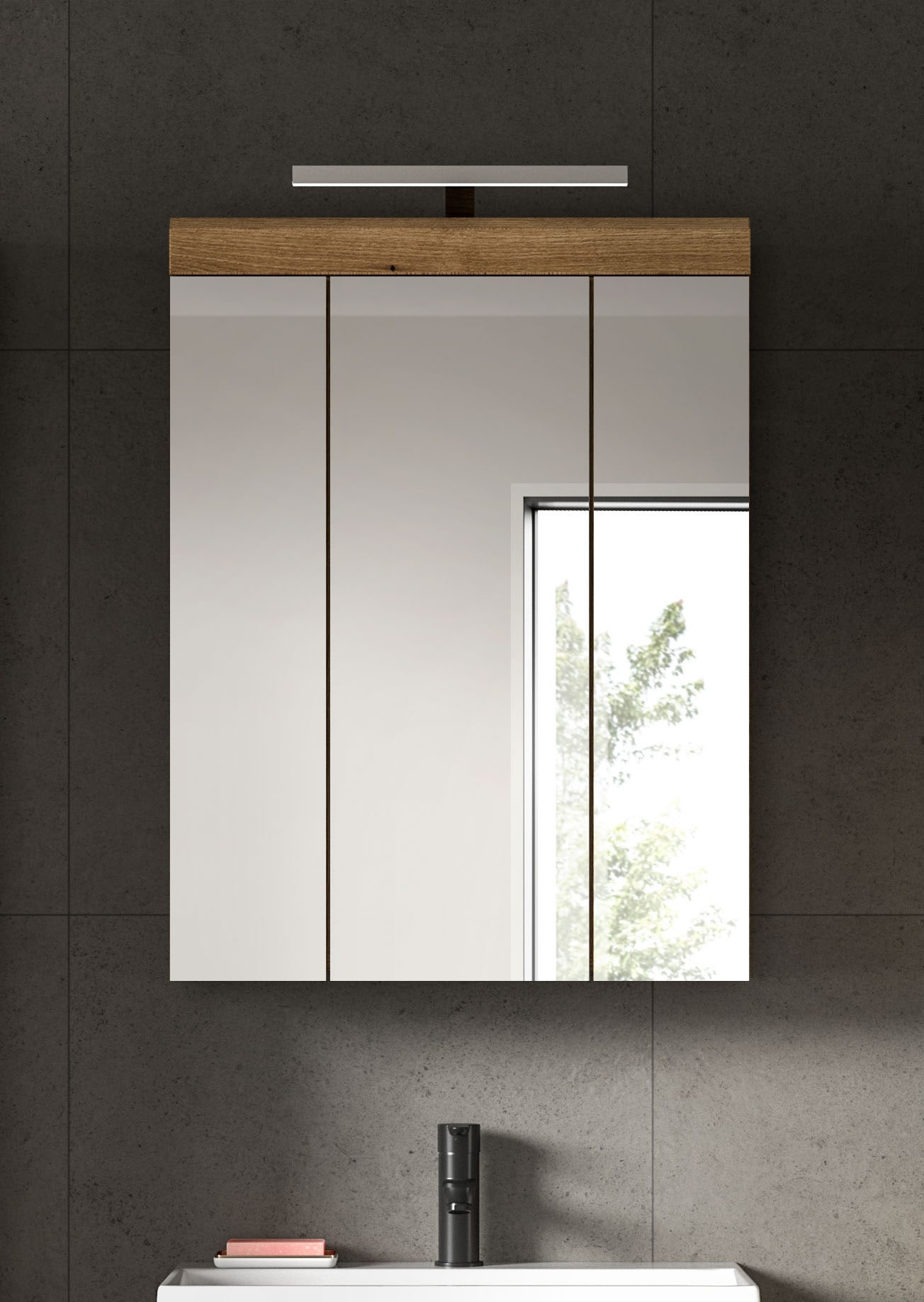 welltime Badezimmerspiegelschrank »SIENA, Breite 60cm, inkl. Beleuchtung, 3 Spiegeltüren, 9 Fächer« Set, TOPSELLER!,  in verschiedenen Farben erhältlich, Badmöbel, Badschrank, Schrank, Bad