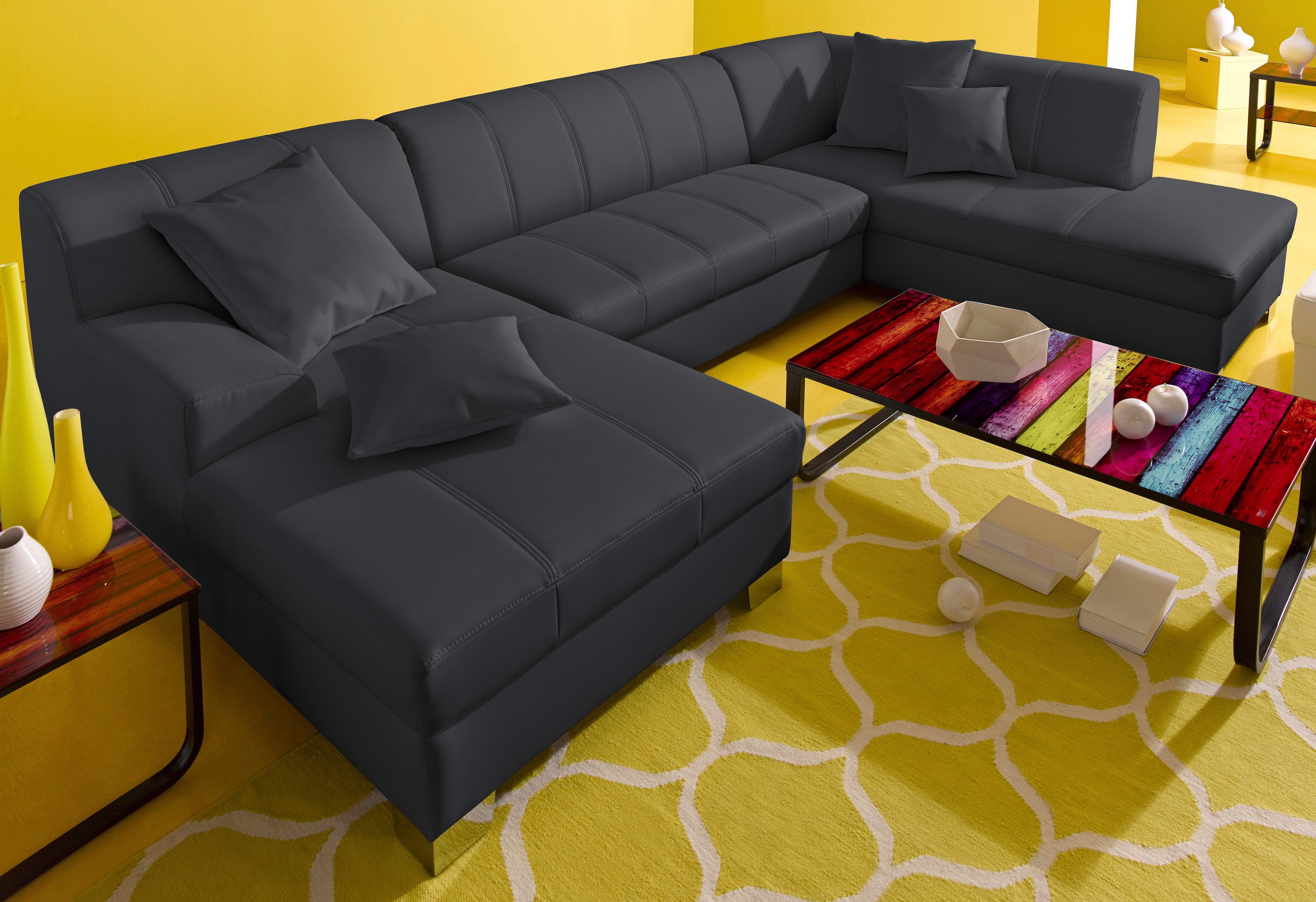 DOMO collection Wohnlandschaft "TURAH 297x195x75 cm, moderne Steppung" wahlweise mit Bettfunktion, B/T/H: 297/82/75 cm, U-Form
