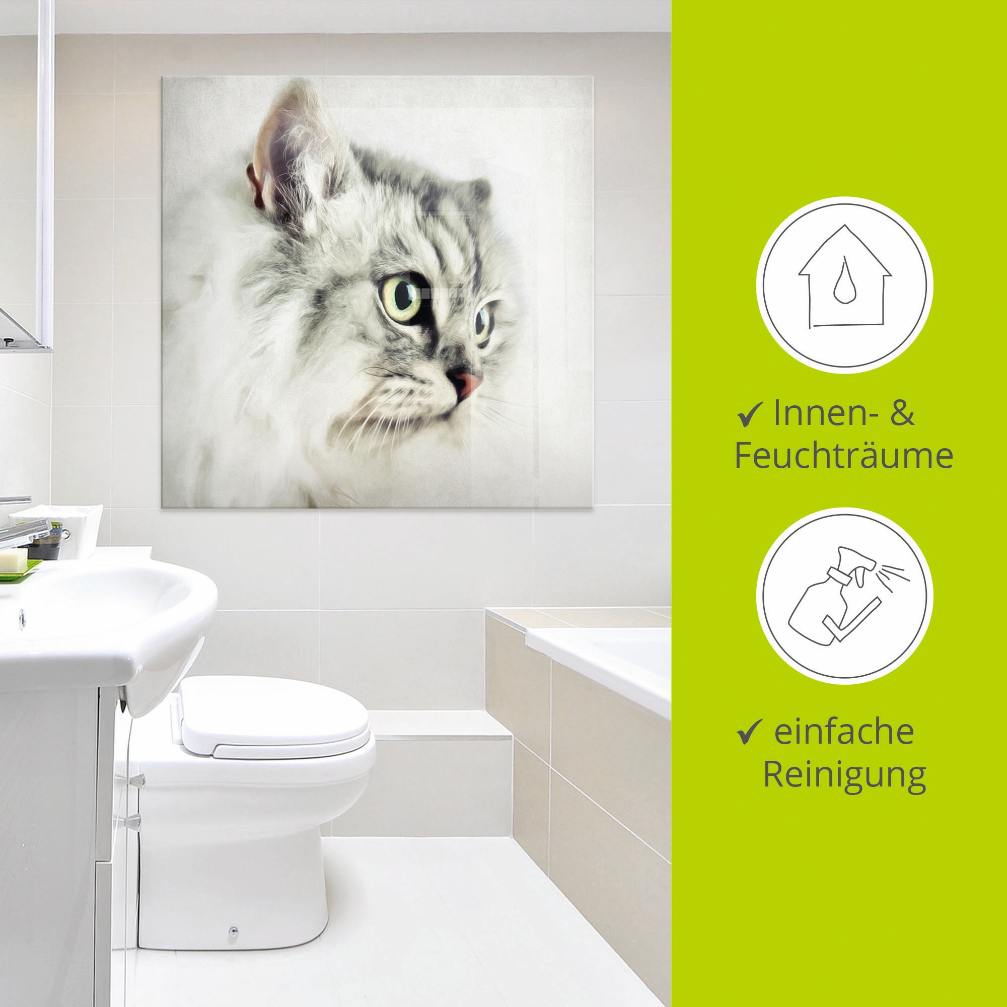 Artland Glasbild »Katzenporträt weiß«, Haustiere, (1 St.), in verschiedenen Größen