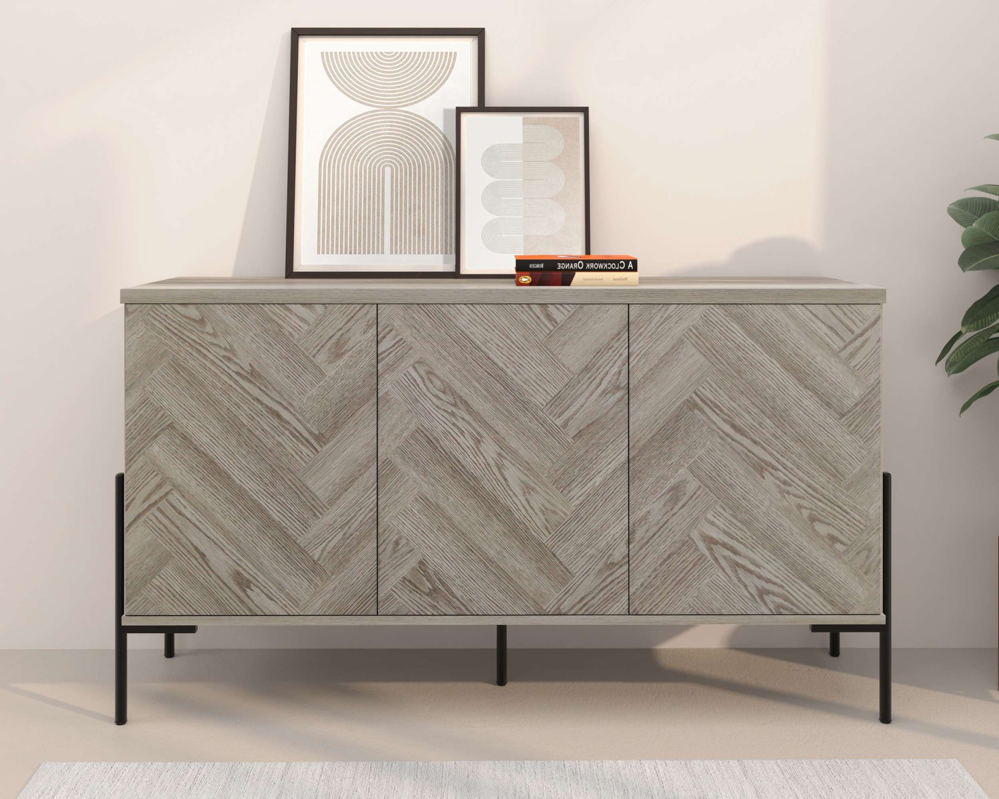 Leonique Sideboard "Eadwine" Kommode, Push-to-open, Türen mit Fischgräten M günstig online kaufen