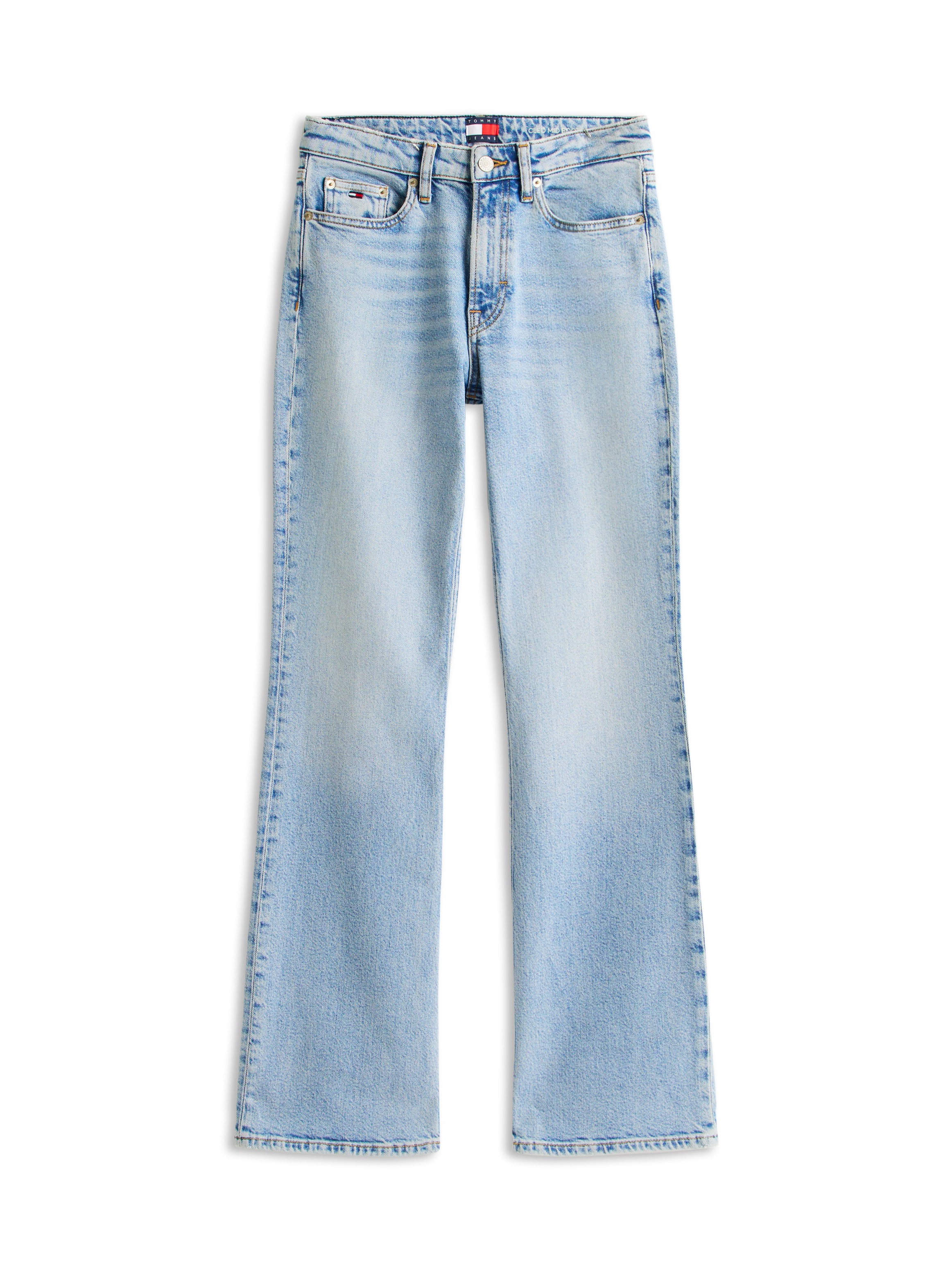 Bootcut-Jeans TOMMY JEANS "CLEO MID BOOTCUT", Herren, Gr. 31, Länge 32, denim light, Denim/Jeans, Obermaterial: 81% Baumwolle, 18% Lyocell, 1% Elasthan, unifarben, bootcut fit lang, Jeans, im Baumwoll-Mix, Mid Waist 3