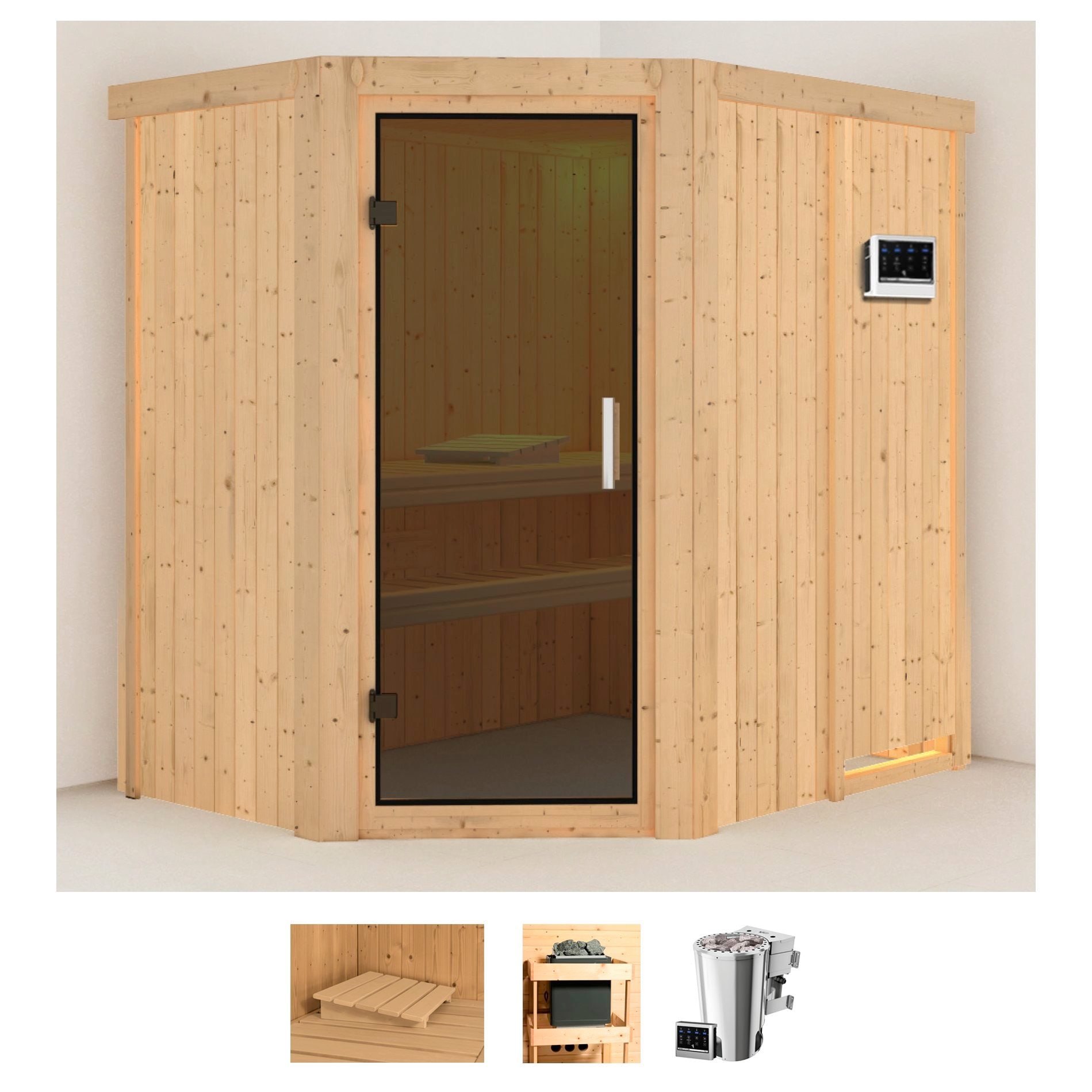 Karibu Sauna "Swantje" Set, Ofen 3,6 kW Bio-Ofen externe Strg. easy