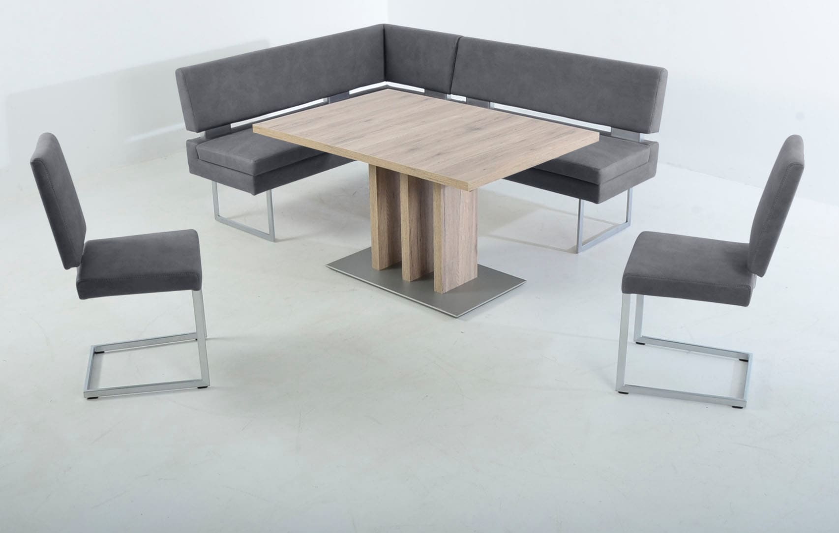 Essgruppe, B:158cm H:89cm T:199cm, blau, K+W KOMFORT & WOHNEN, Sitzmöbel-Sets, langer Schenkel links oder rechts, 2 Freischwinger, 1 Funktionstisch