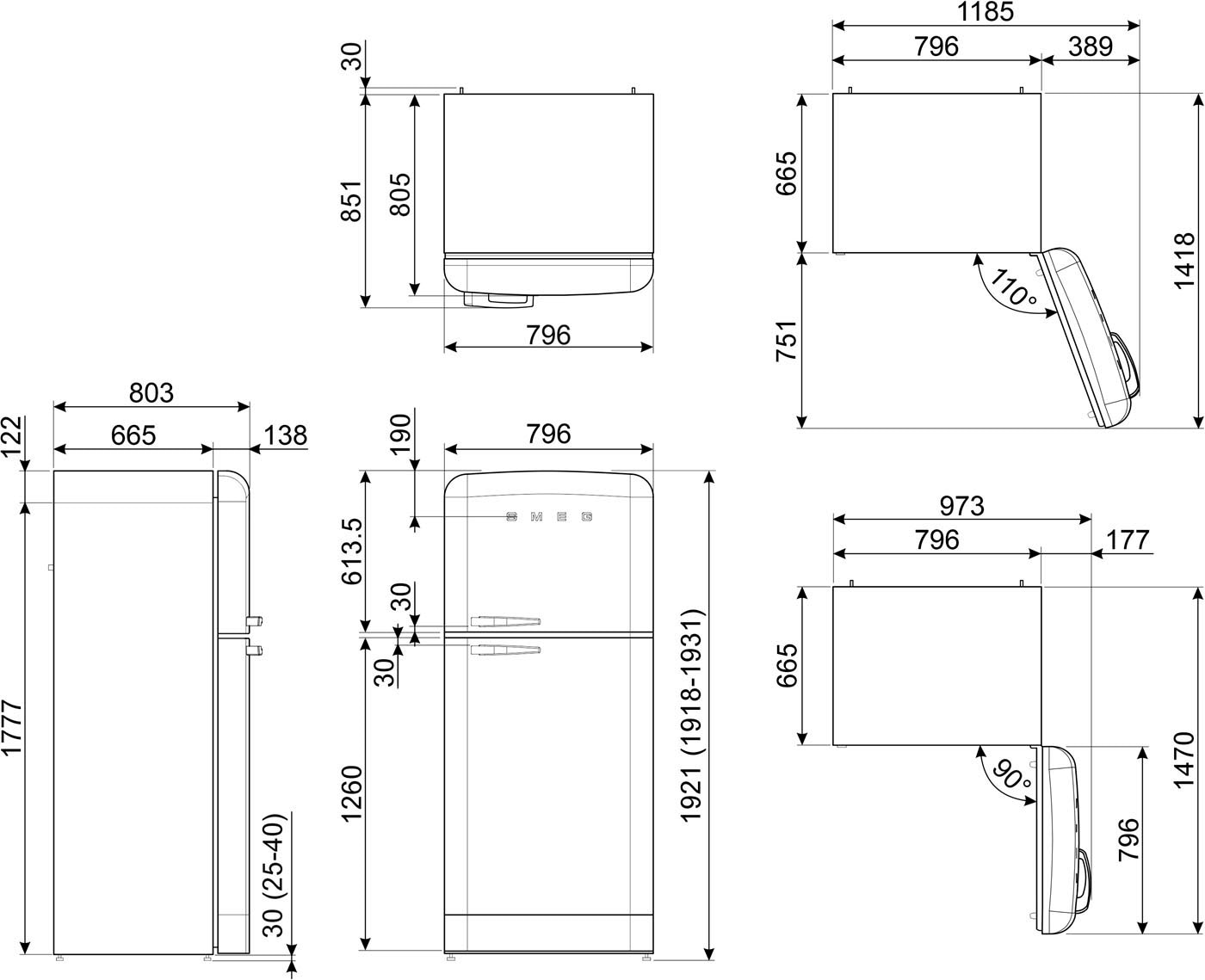 BAUR 79,6 cm FAB50RCRB5, cm Smeg 192,1 hoch, | Kühl-/Gefrierkombination, breit