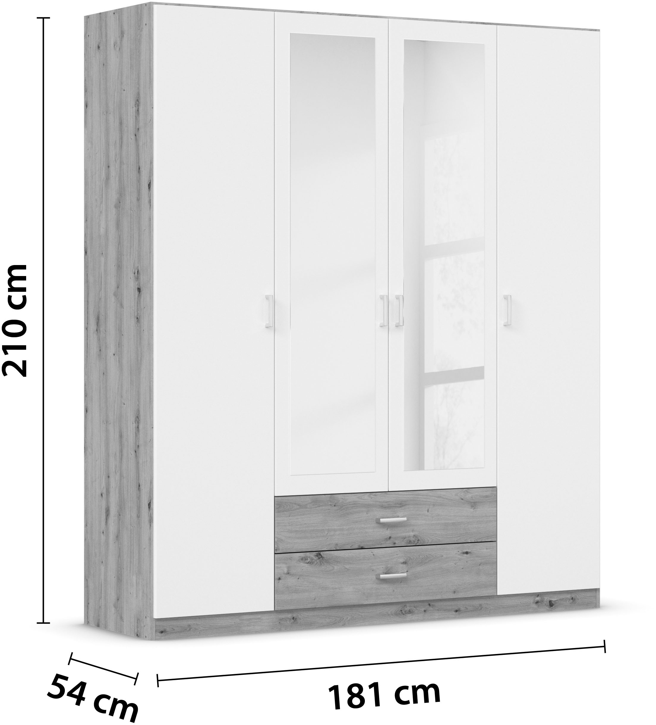 rauch Kleiderschrank »Gamma Drehtürenschrank Garderobe Schrank mit Spiegel«, in schlichtem Design mit Schubkästen und Spiegel, in 3 Breiten