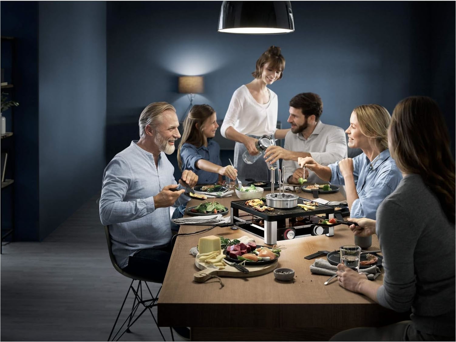 WMF Raclette »Lumero Gourmet Station 3-in-1, Raclette, Fondue und Indoor-Grill« 8 Stk. Raclettepfännchen 1.800 W spülmaschinengeeignete Pfännchen/Platte, Spritzschutz, LED-Beleuchtung