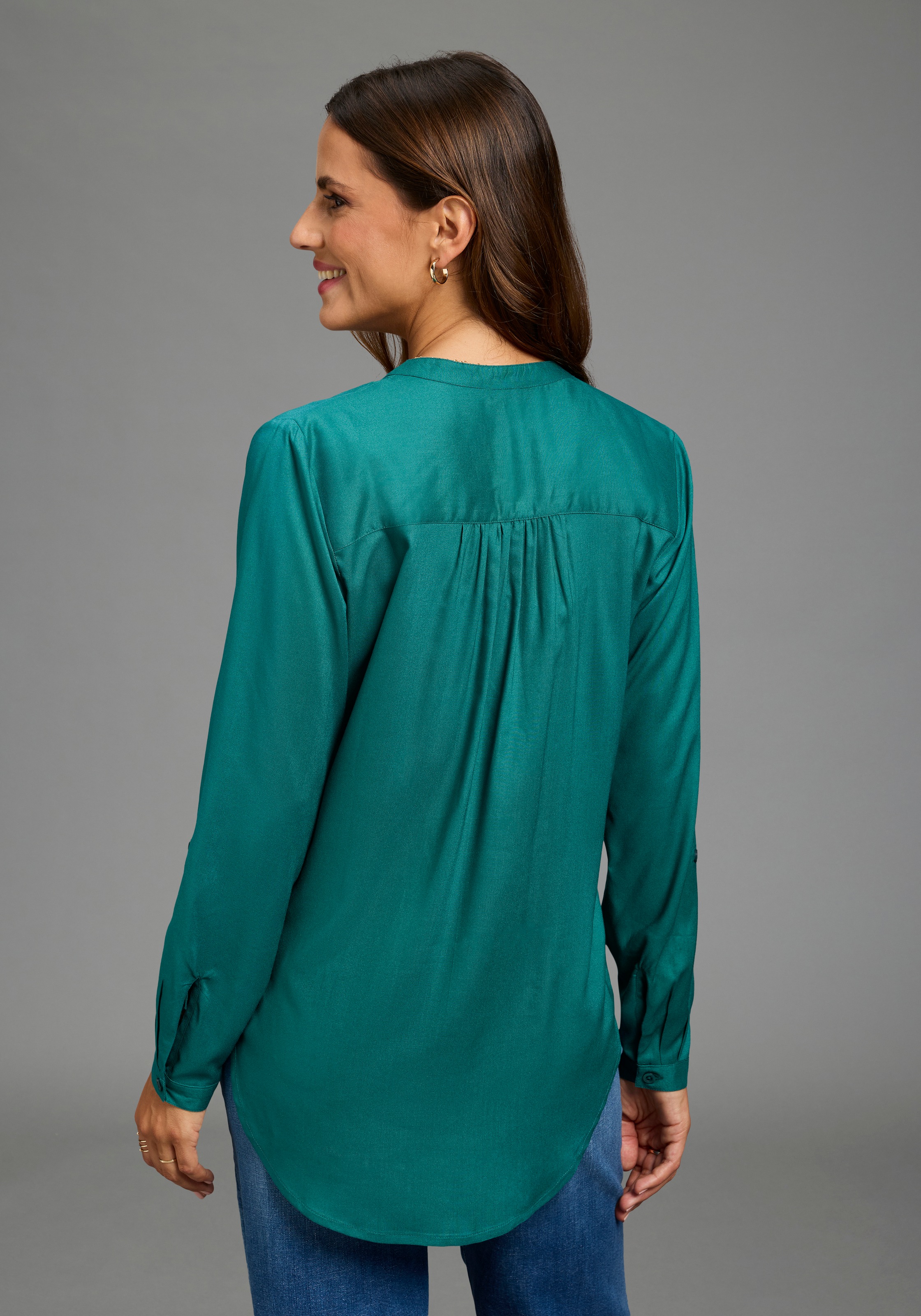 Laura Scott Longbluse mit Stehkragen, Langarm mit 1-Knopf-Manschette, aus Viskose