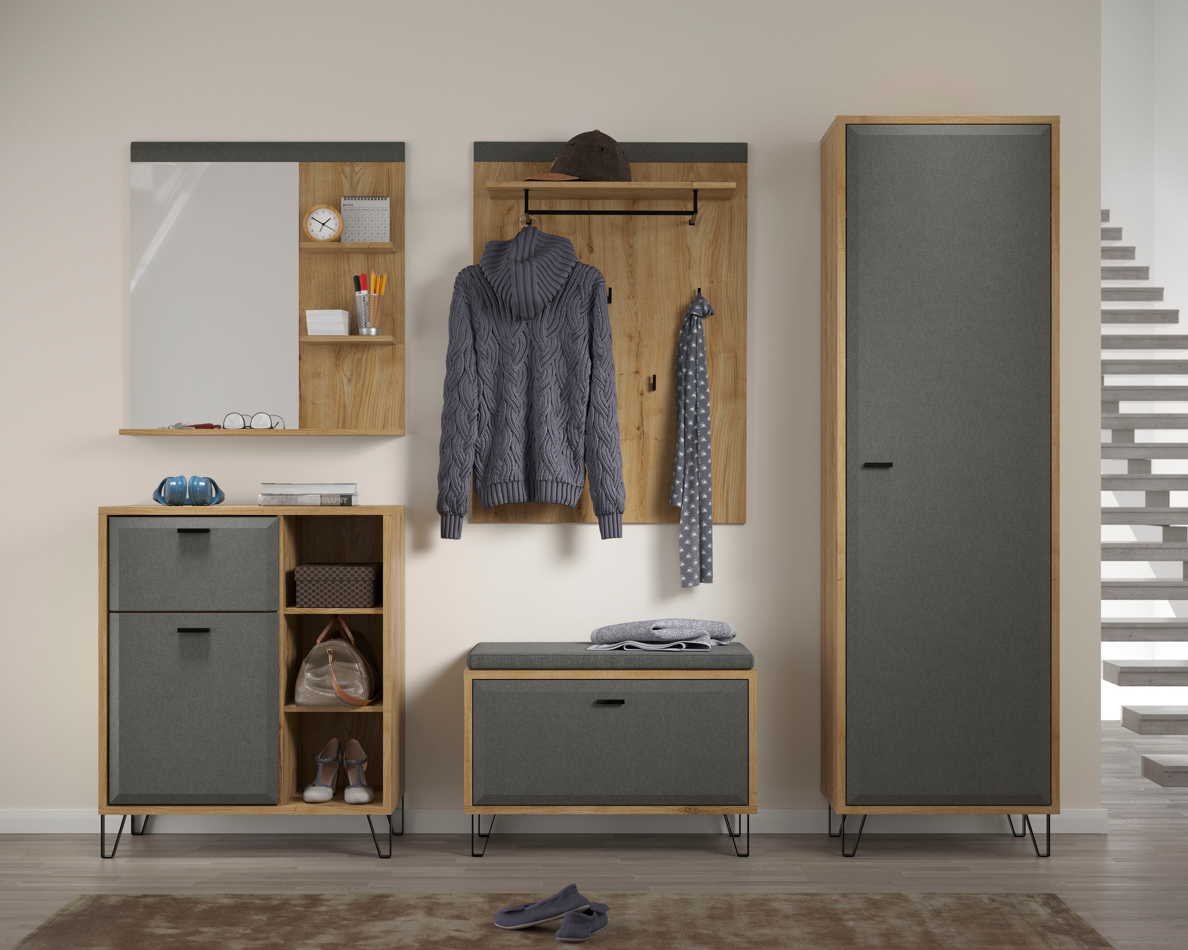 PLACES OF STYLE Sitzbank »Belva« 1 Stk. tlg. Flurbank mit einer Klappe - verstellbarer Boden - (B/T/H) 79/42/51 cm