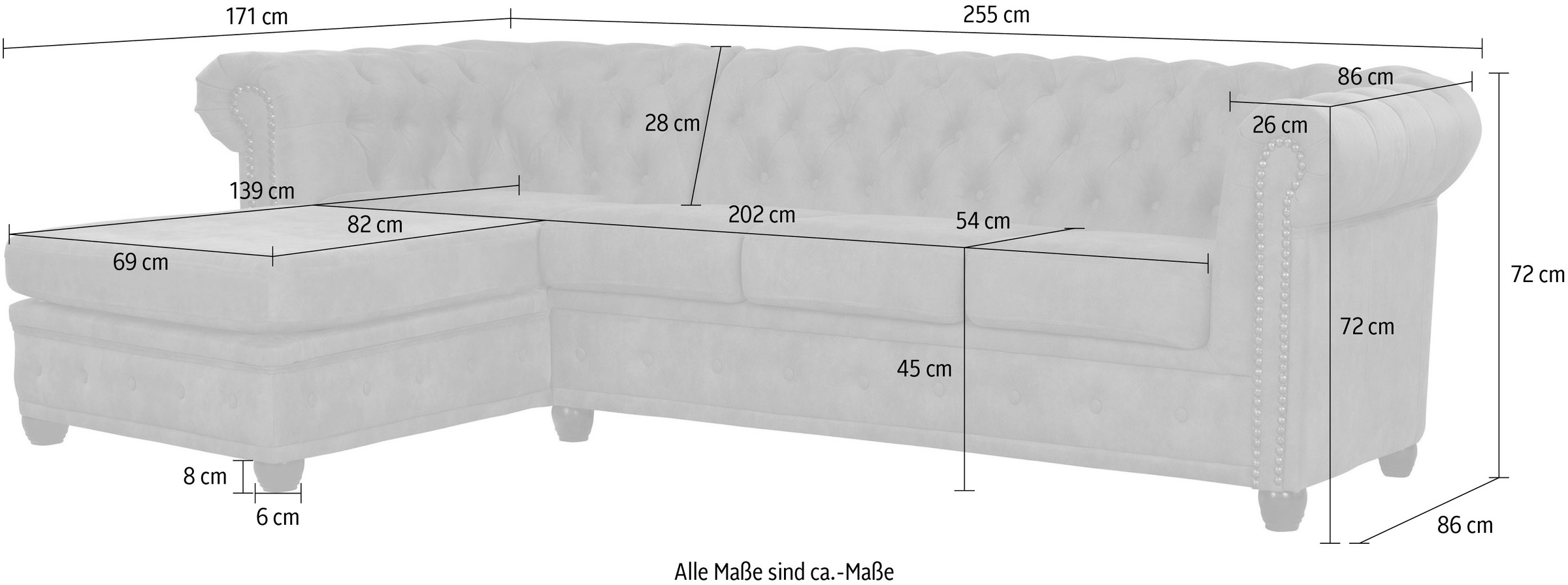 Home affaire Chesterfield-Sofa »Rysum L-Form«, Chesterfield-Optik mit Ottomanen-Abschluß